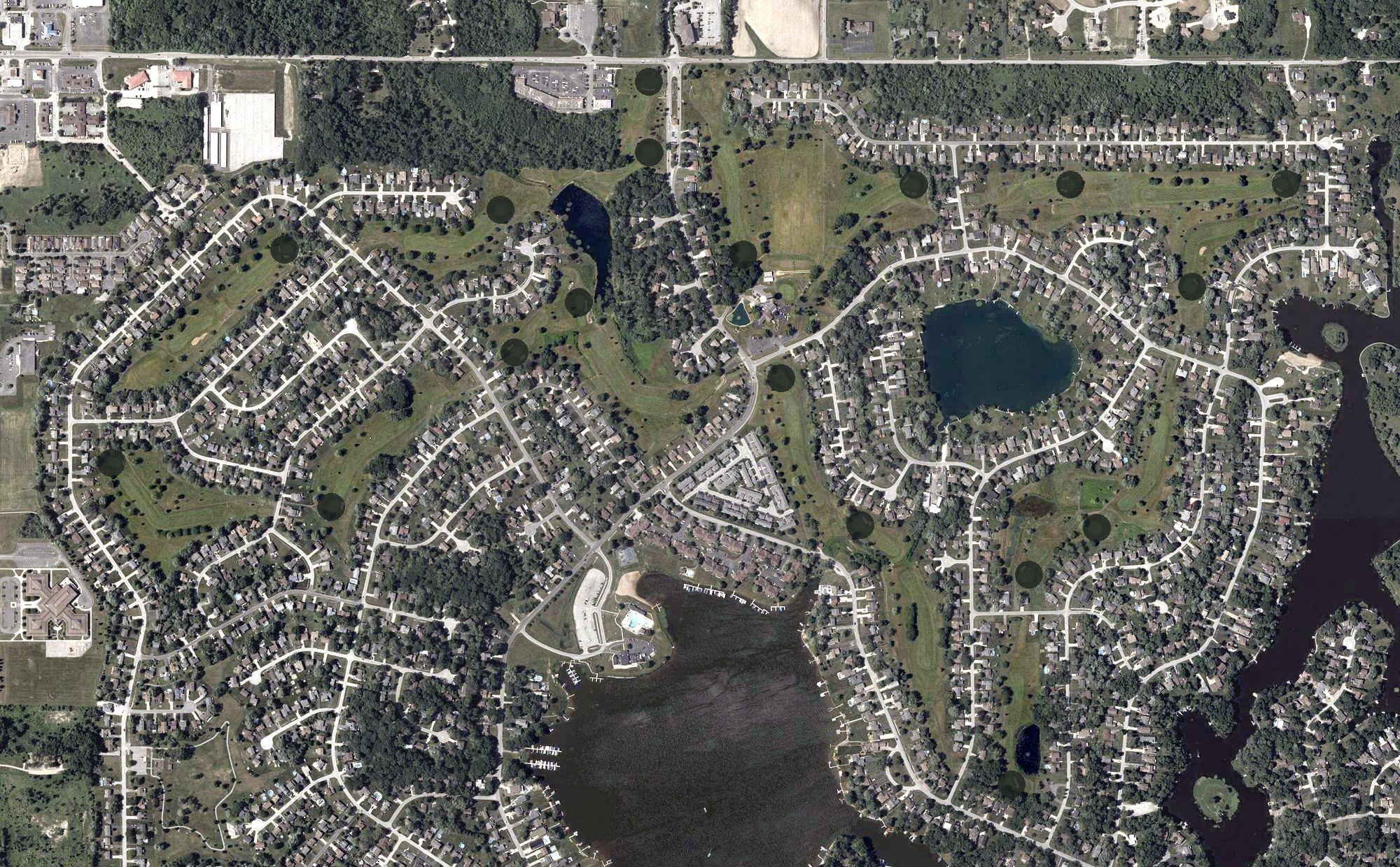 Aerial view of Lakes of the Four Seasons Golf Course, IN