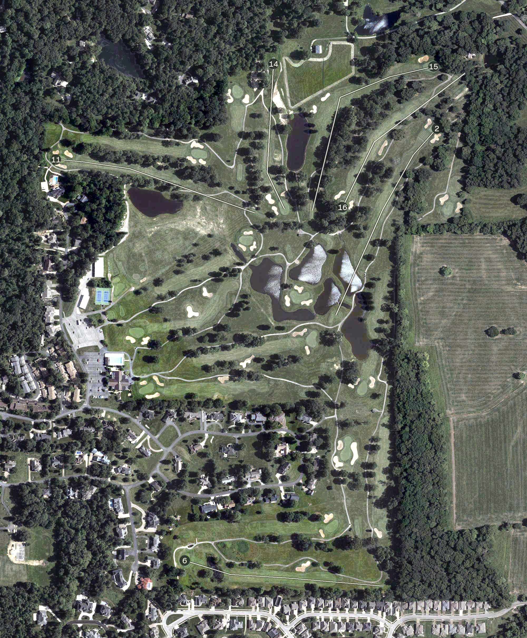 Aerial view of Oak Meadow Country Club, IN