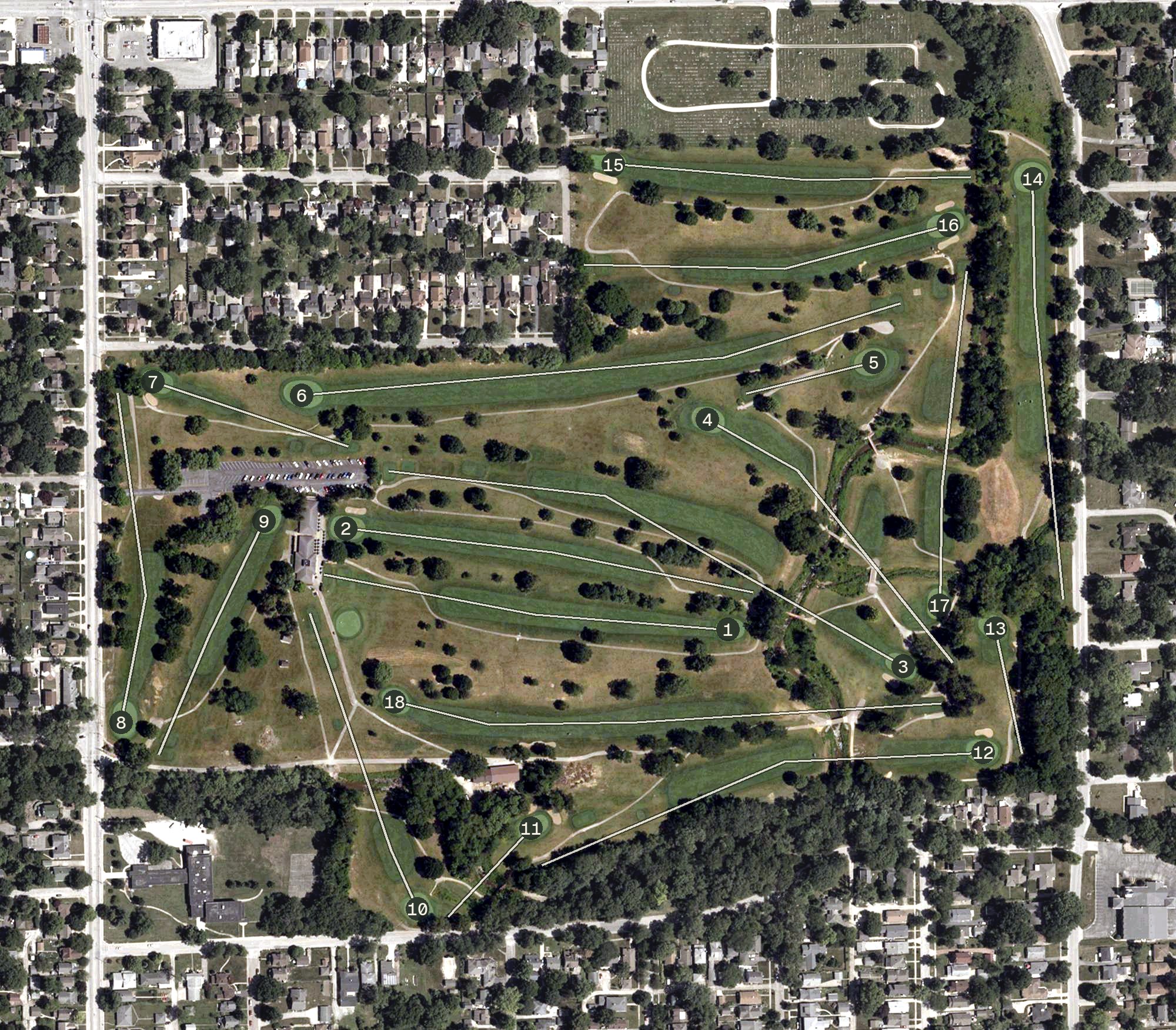 Aerial view of Pleasant Run Golf Club, IN
