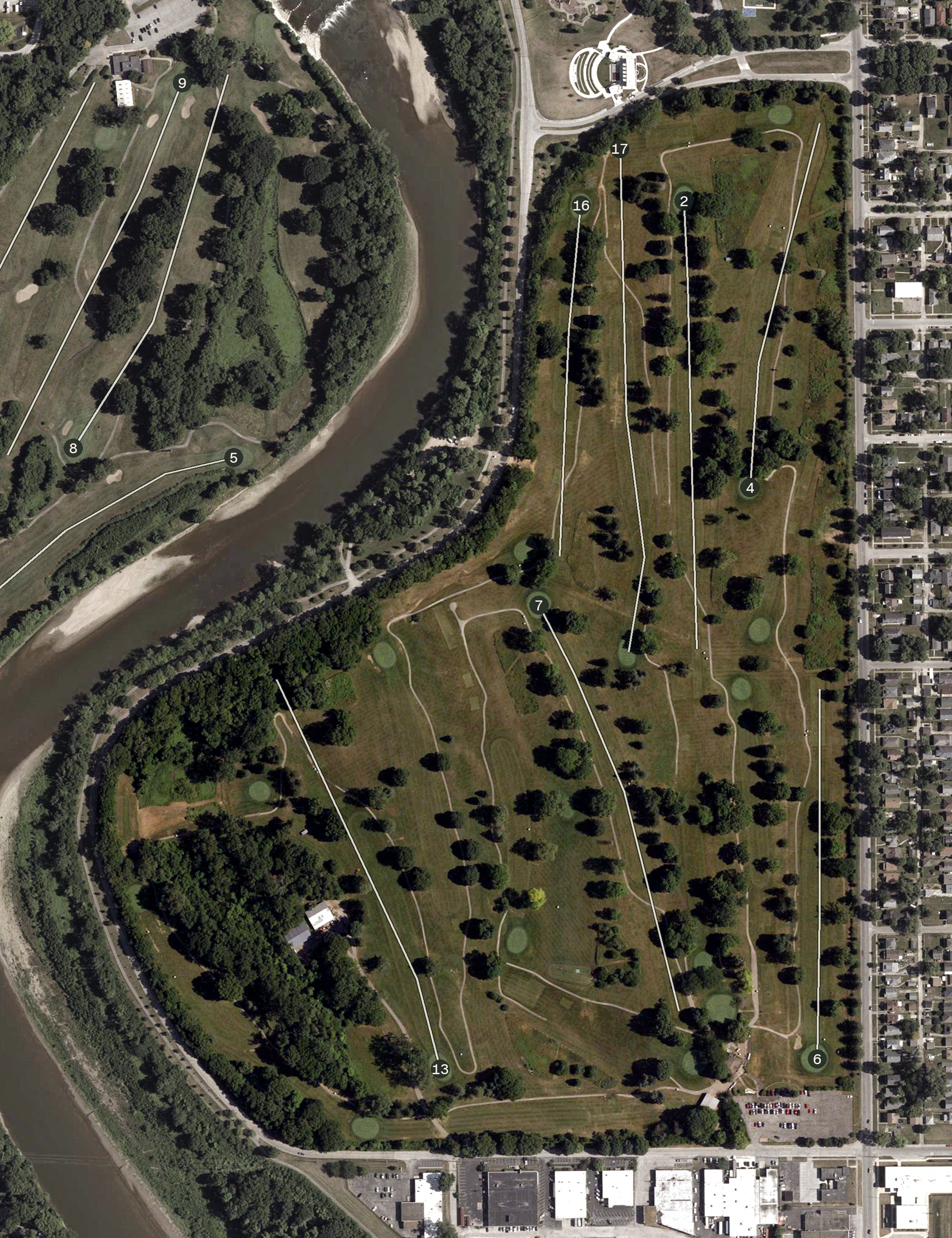 Aerial view of South Grove Golf Course, IN