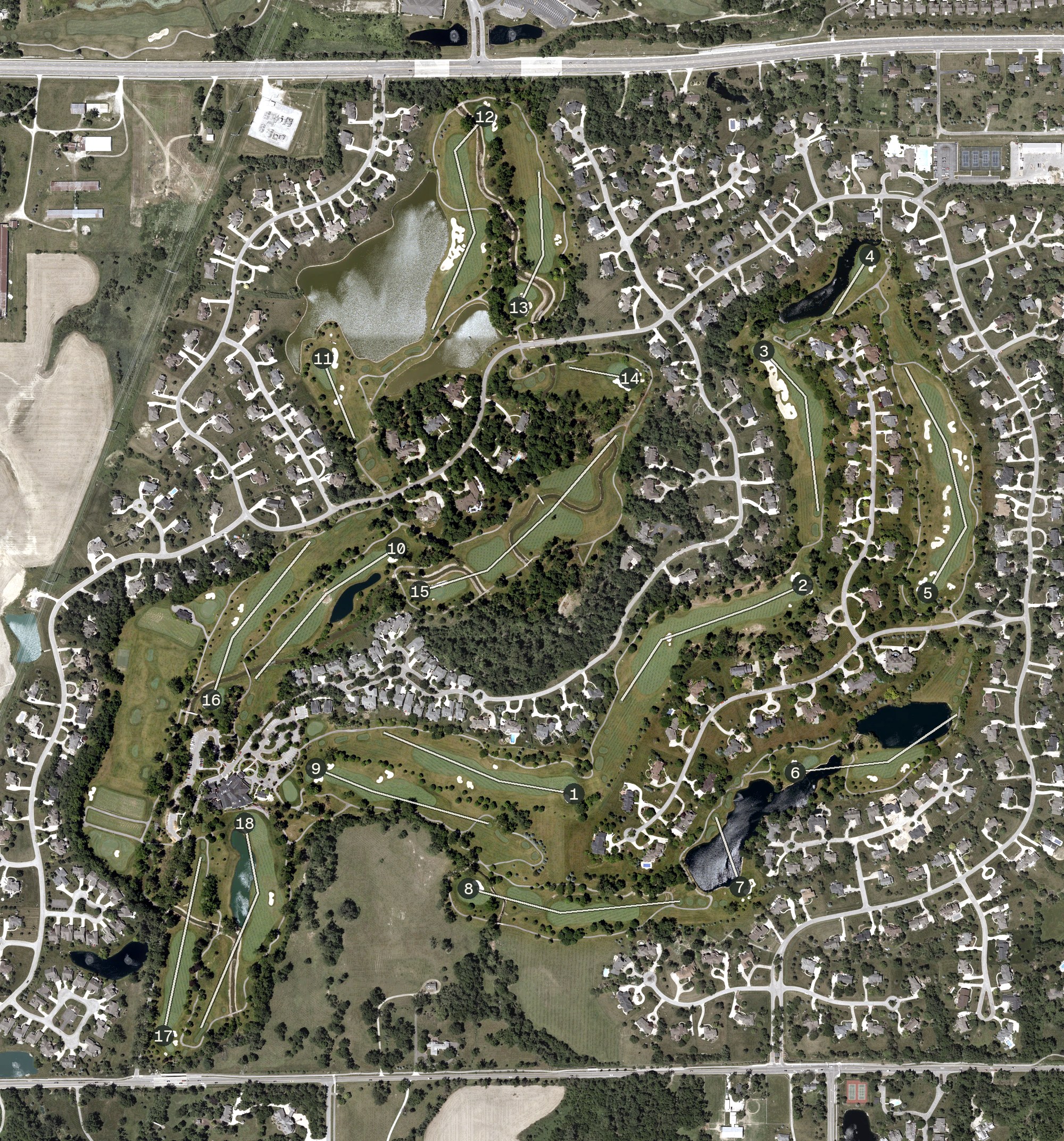 Aerial view of Sycamore Hills Golf Club, IN
