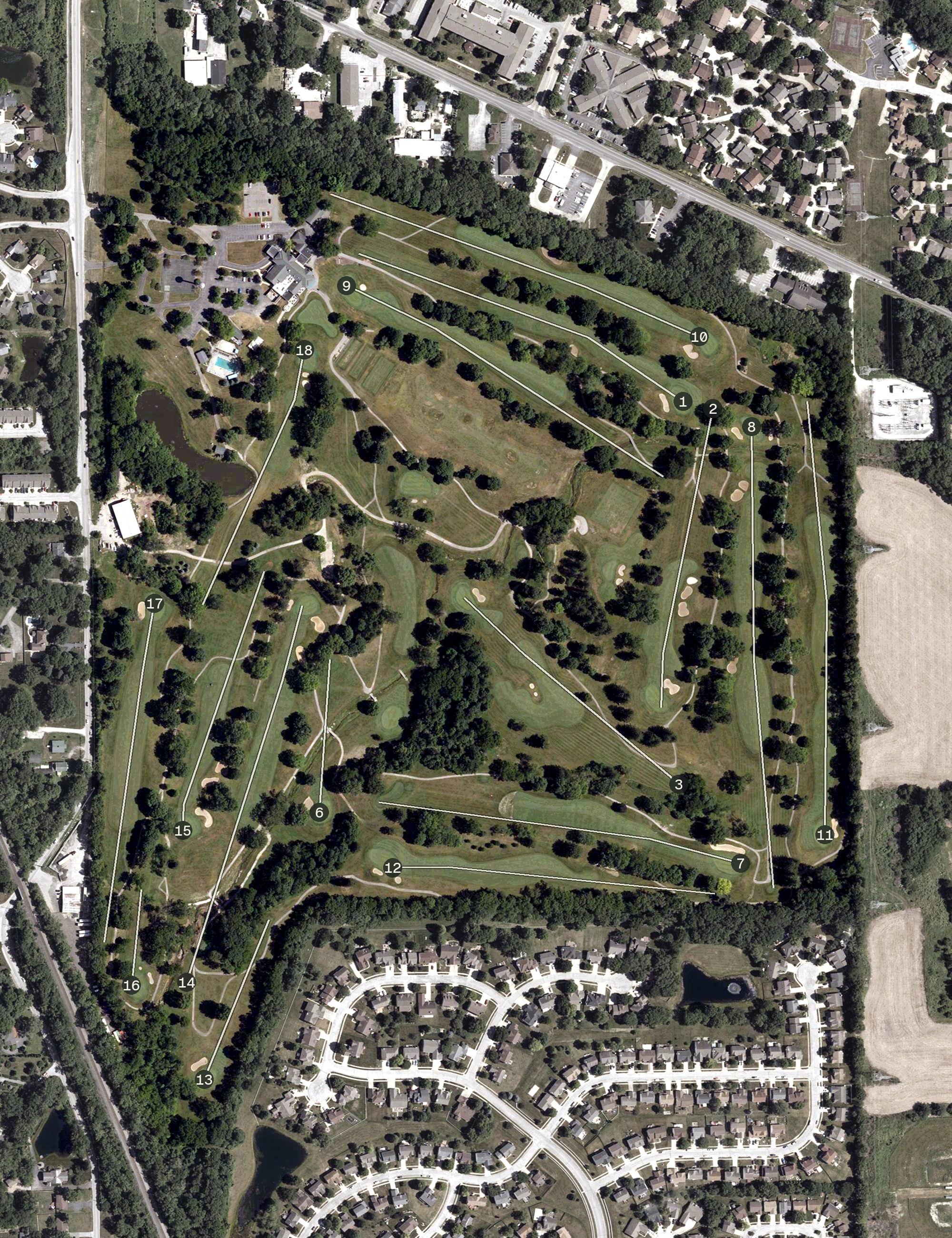 Aerial view of The Country Club of Indianapolis, IN