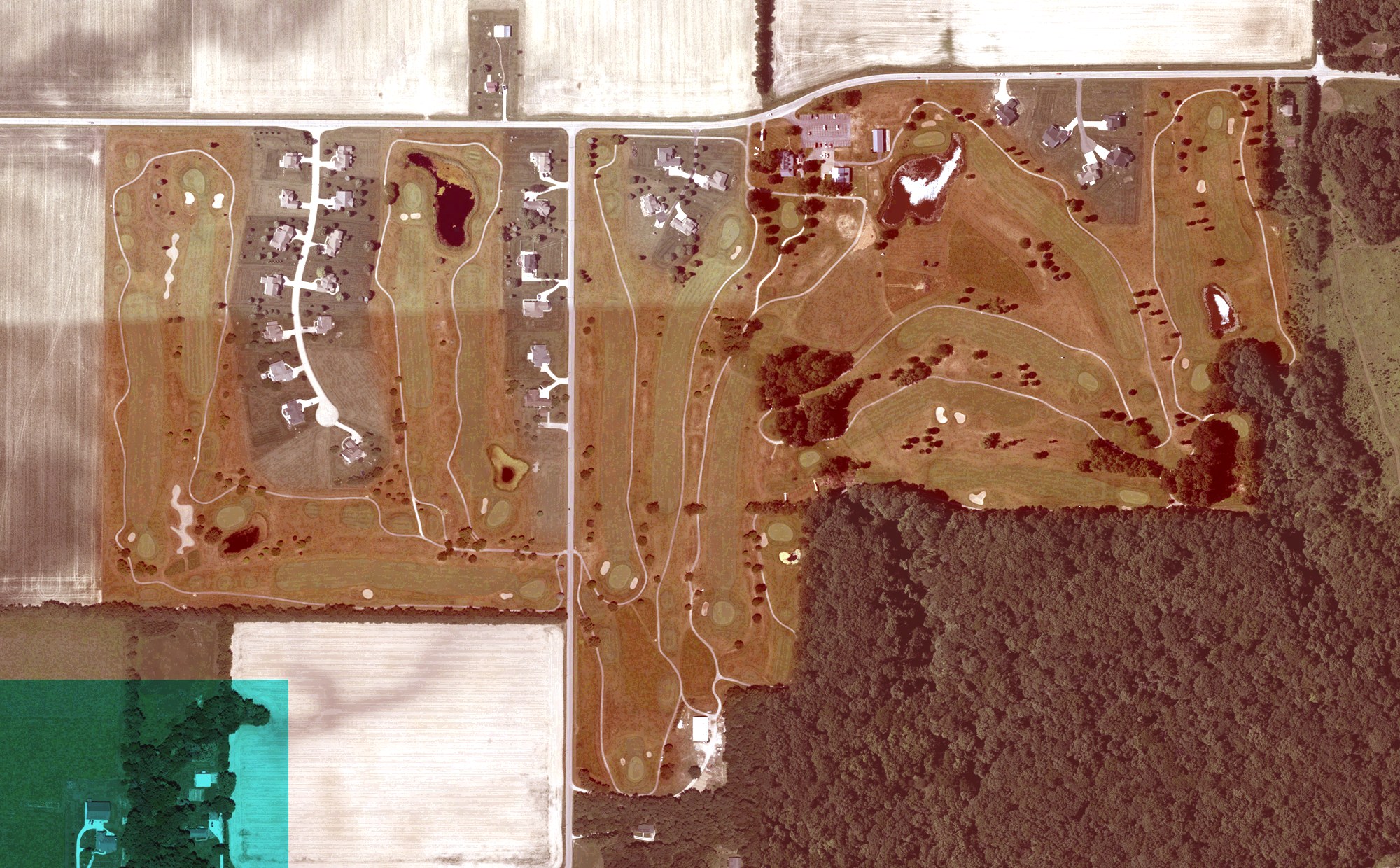 Aerial view of The Ravines Golf Course, IN