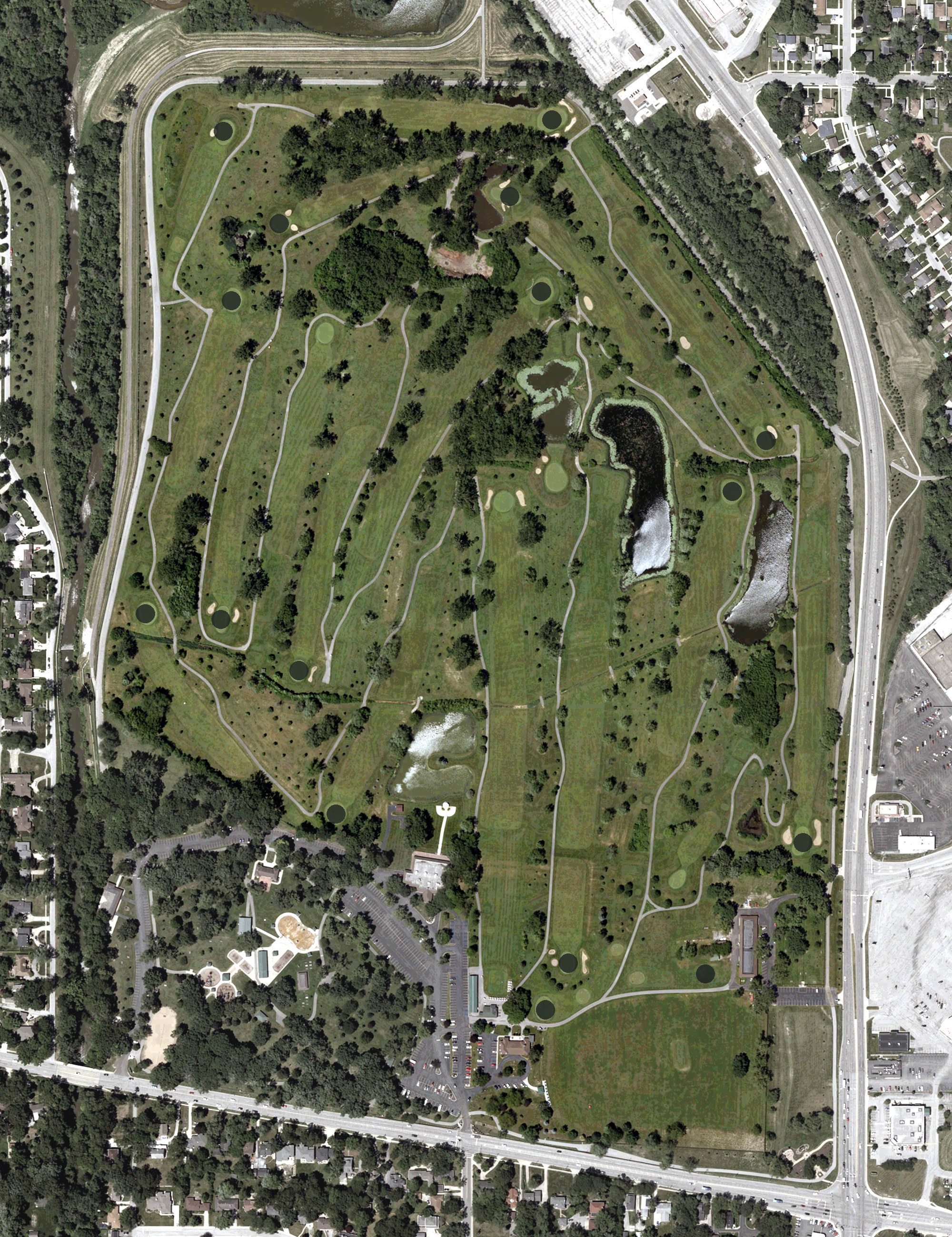 Aerial view of Wicker Memorial Park Golf Course, IN