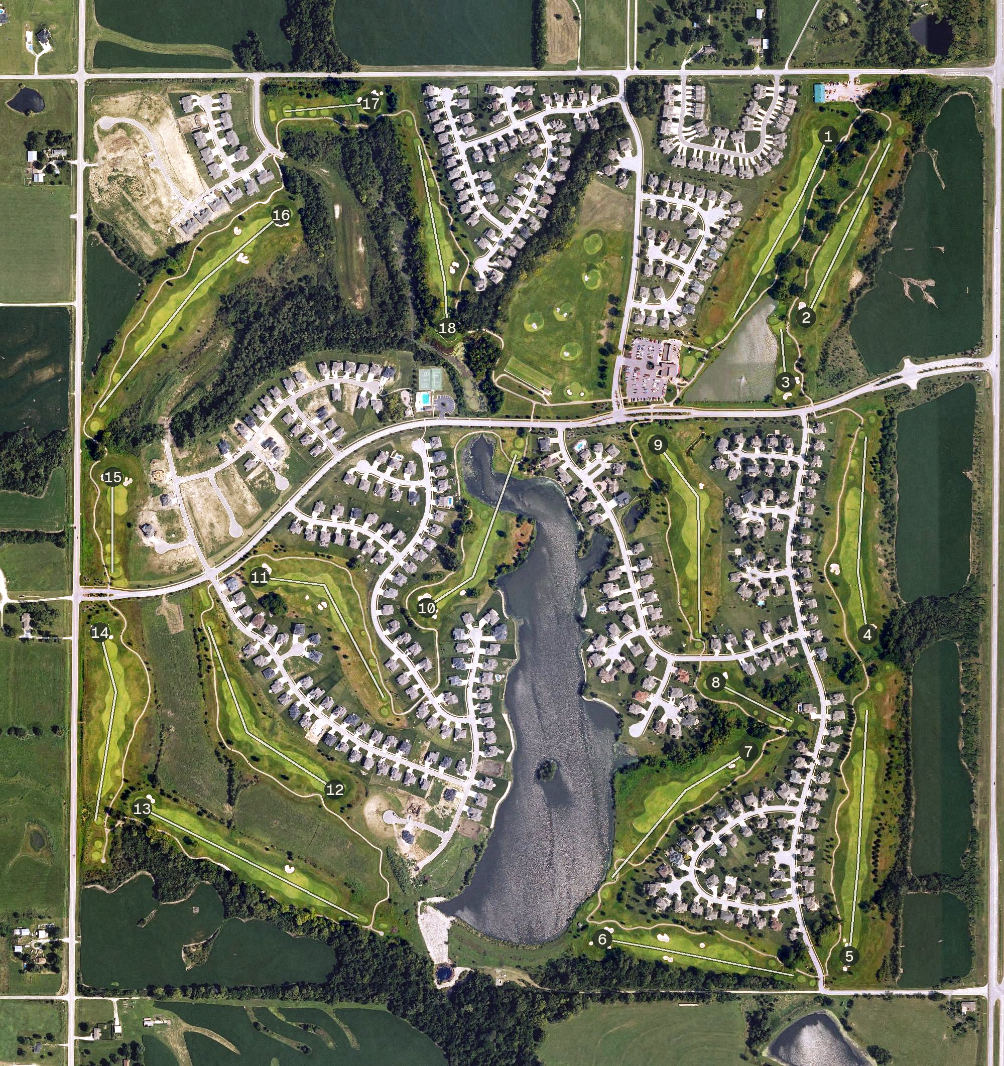 Aerial view of Falcon Lakes Golf Club, KS