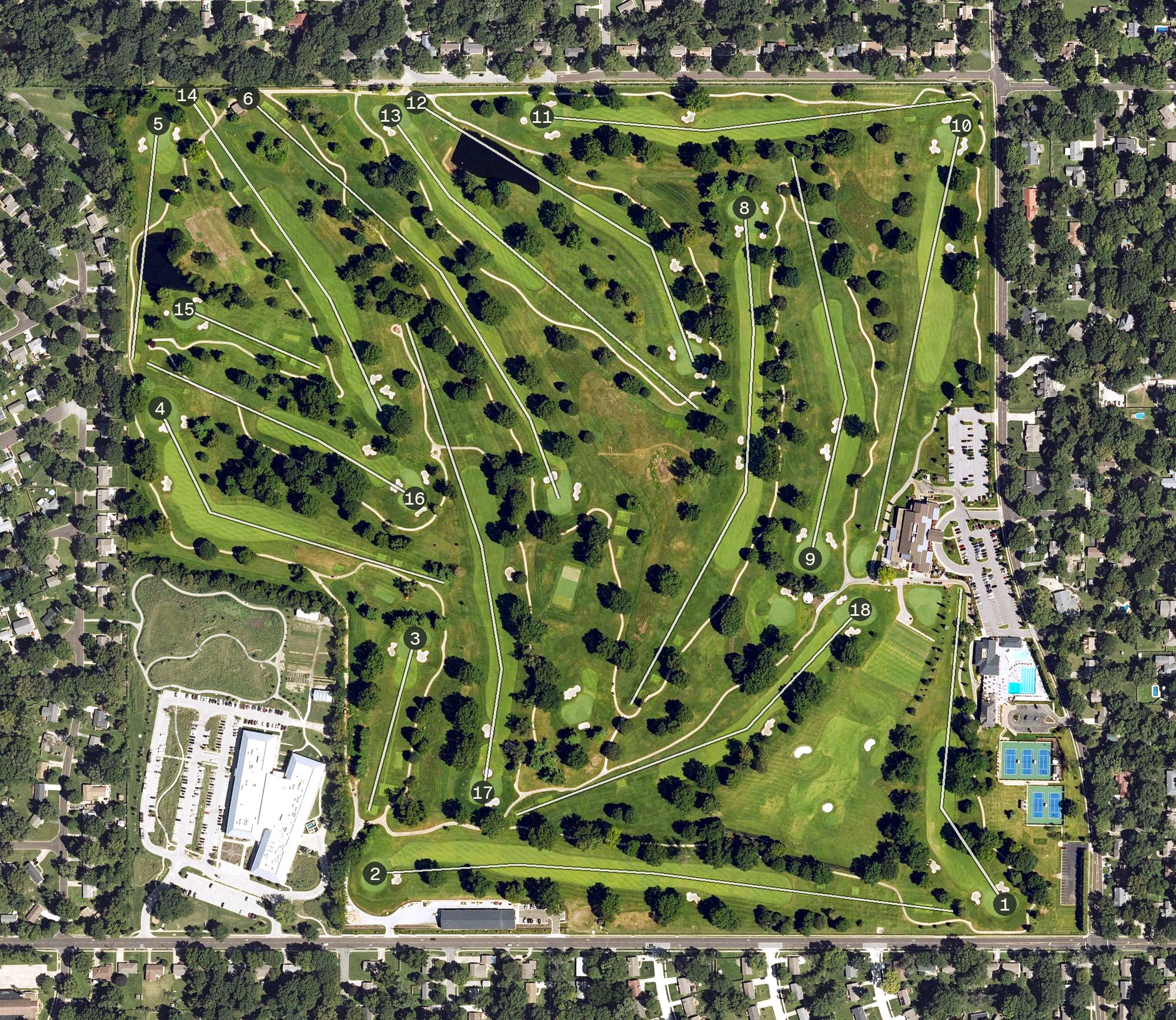 Aerial view of Milburn Country Club, KS