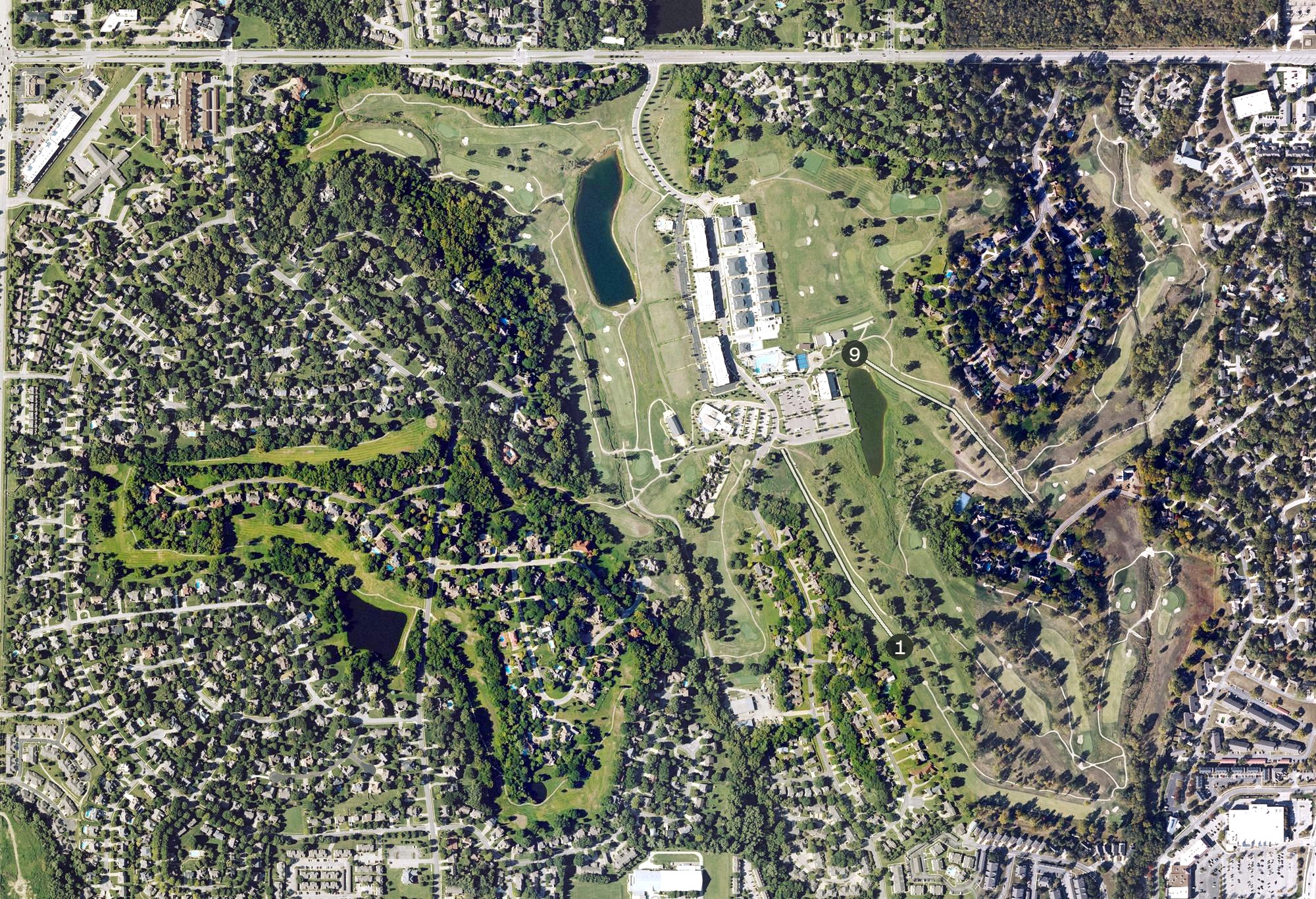 Aerial view of The Jayhawk Club, KS