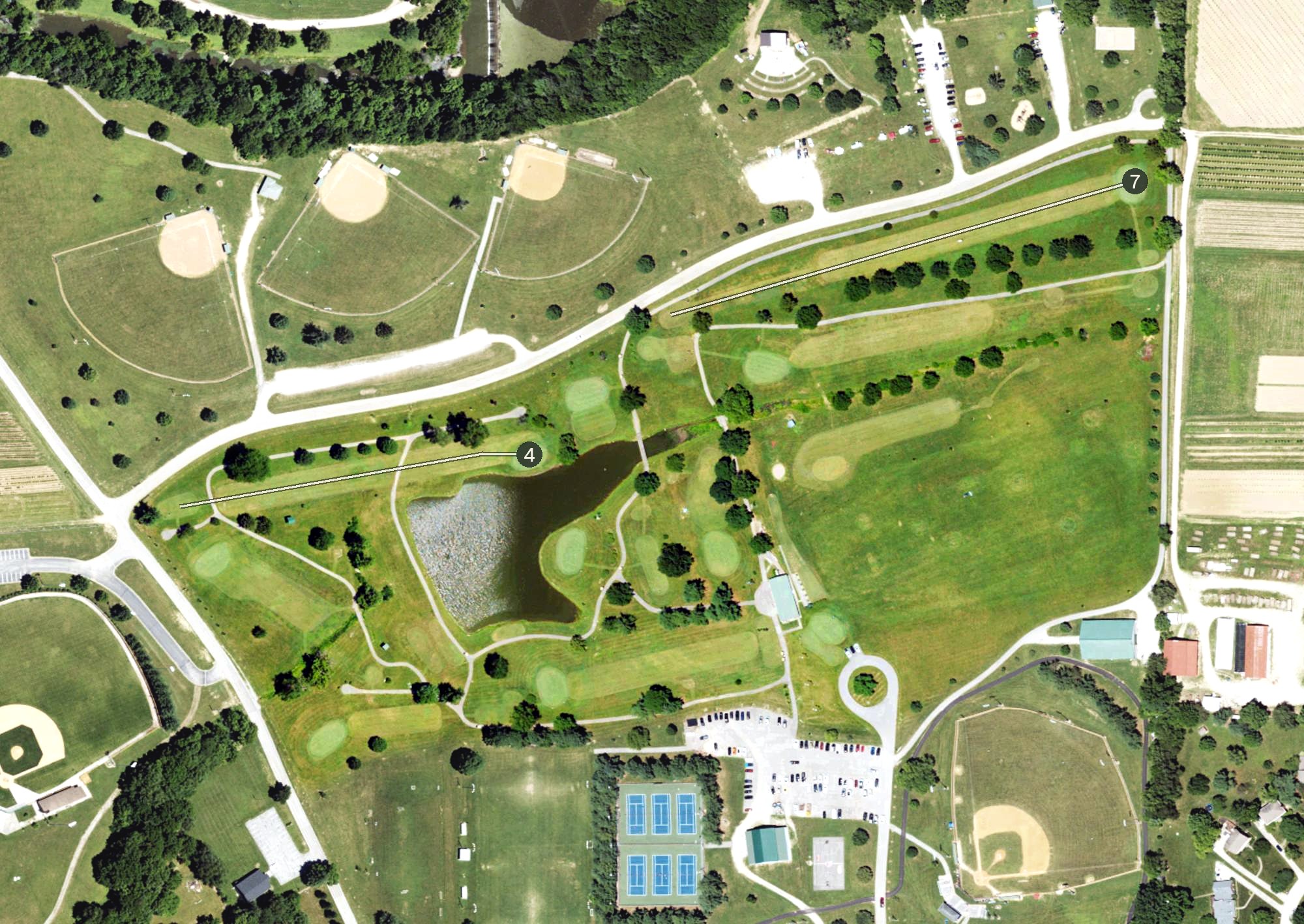 Aerial view of Clear Creek Golf Center, KY