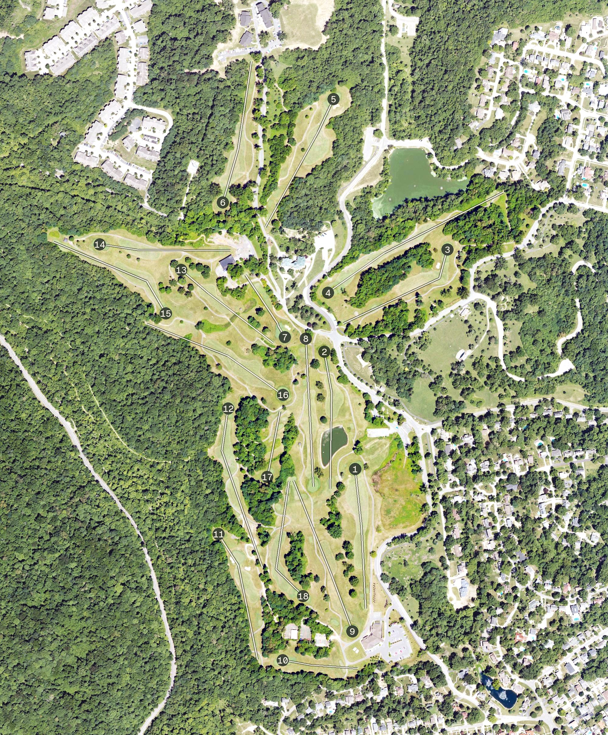 Aerial view of Devou Golf & Event Center, KY