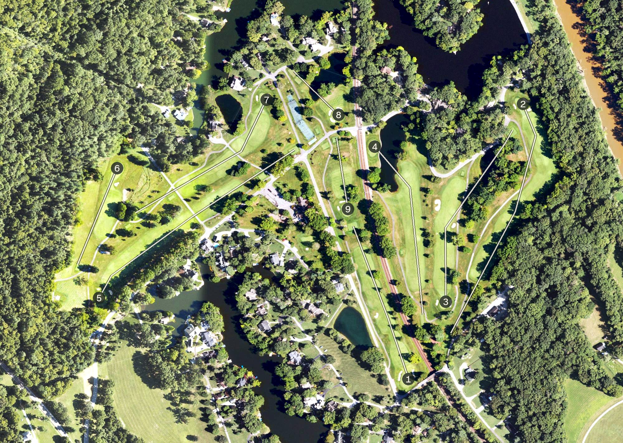 Aerial view of Ryland Lakes Golf Course, KY
