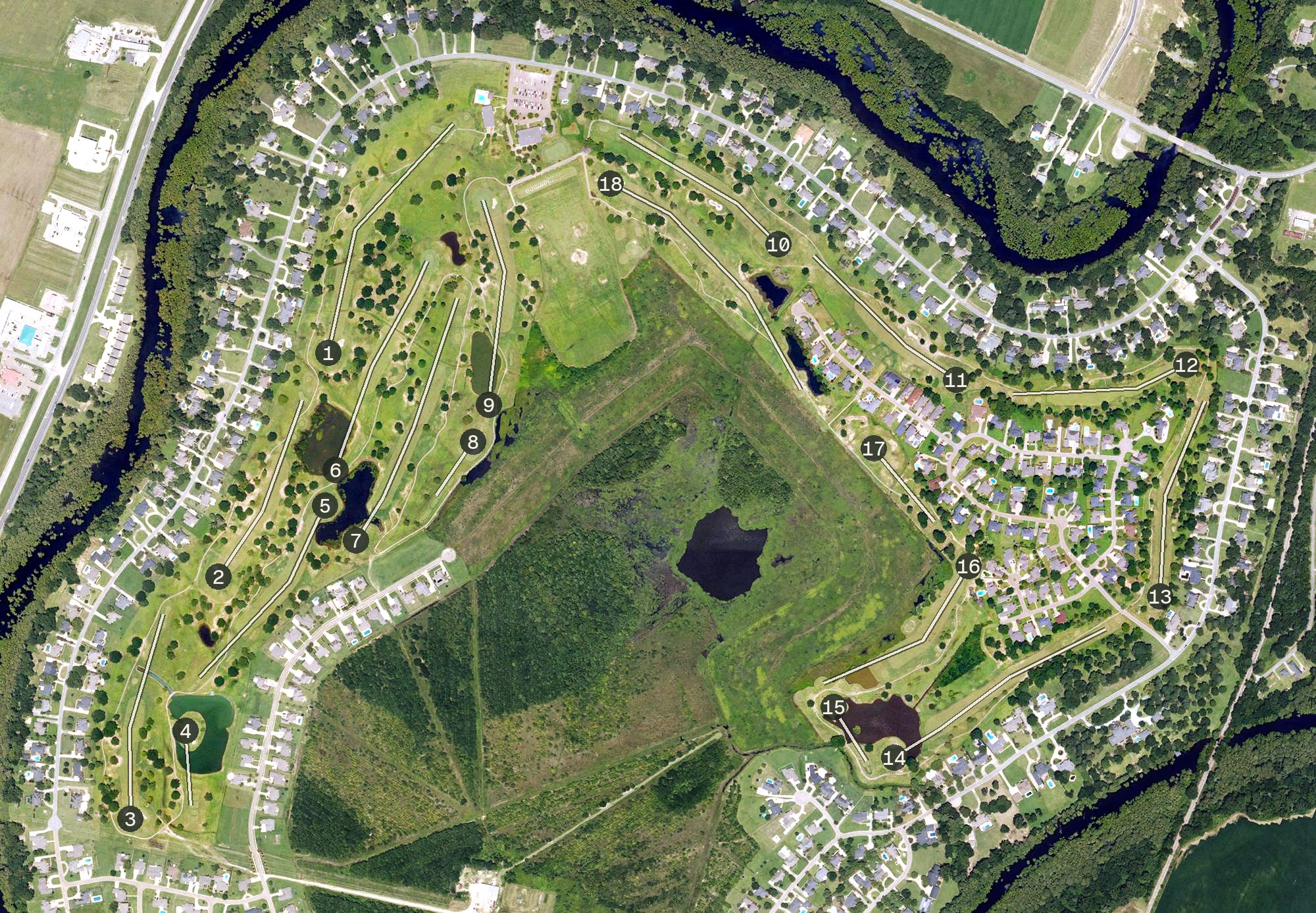 Aerial view of Frenchmans Bend, LA