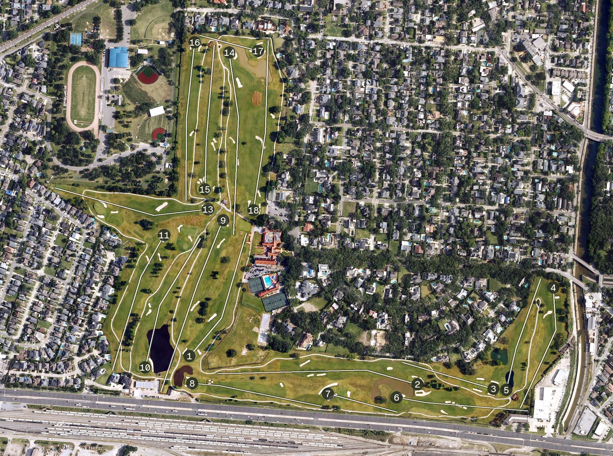 Aerial view of Metairie Country Club, LA