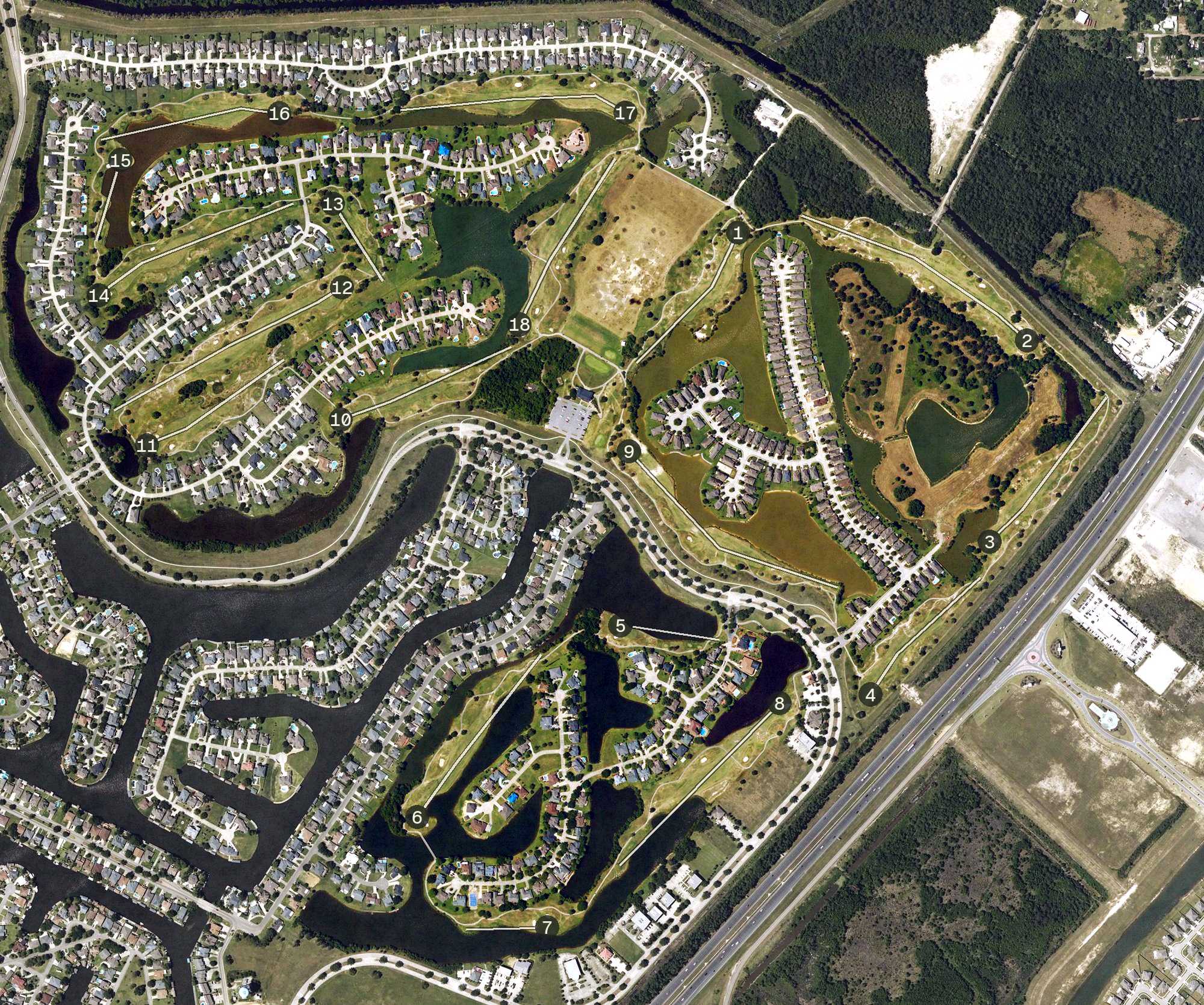 Aerial view of Oak Harbor Golf Club, LA