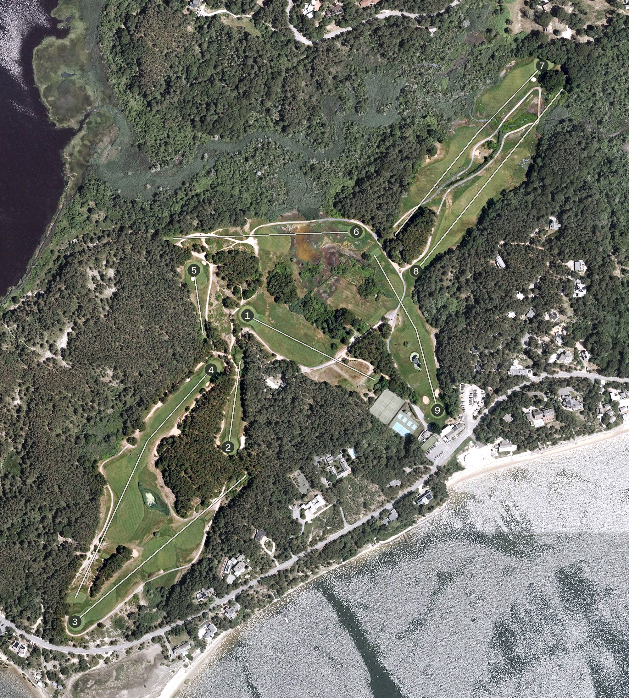 Aerial view of Chequessett Yacht and Country Club, MA