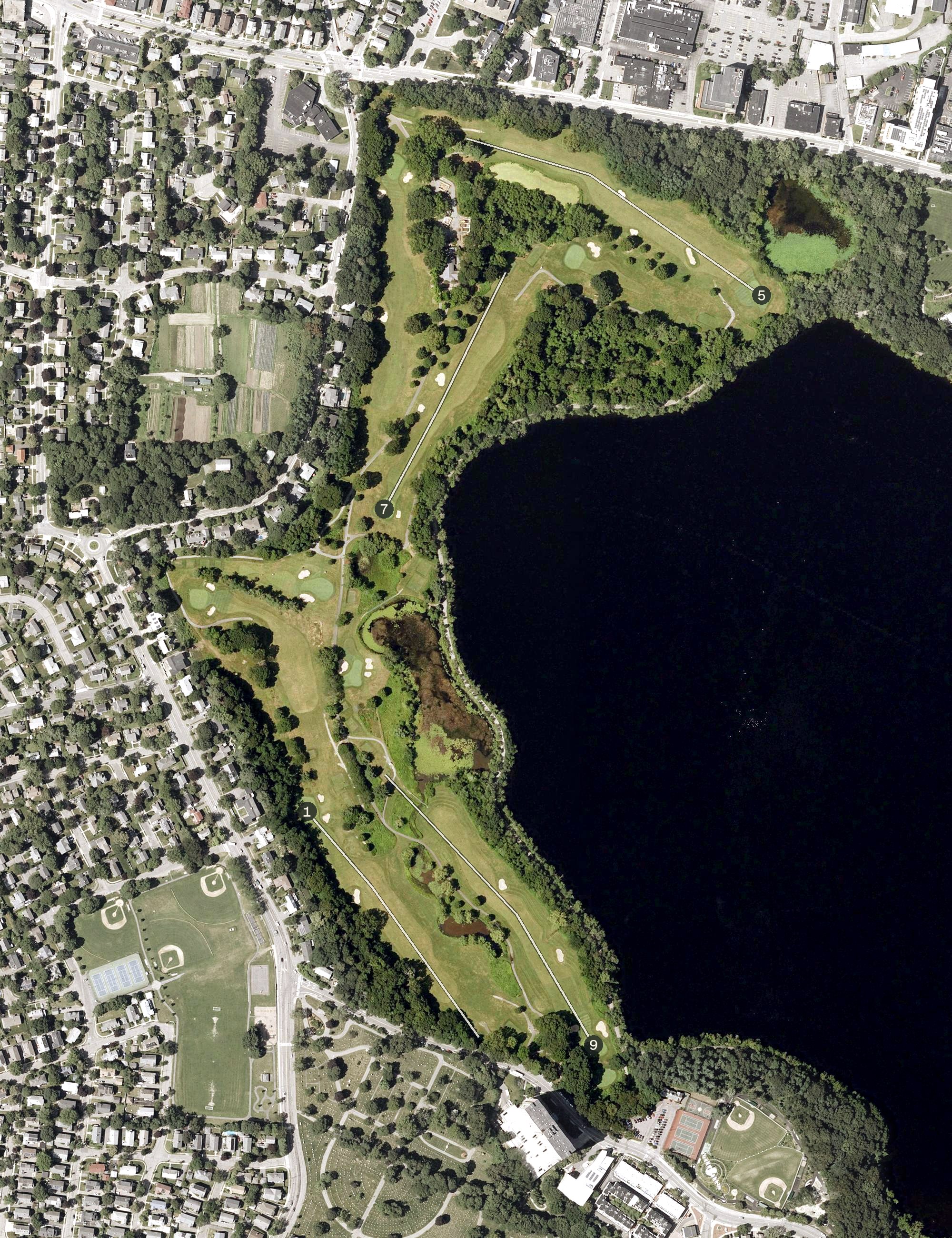 Aerial view of Fresh Pond Golf Course, MA