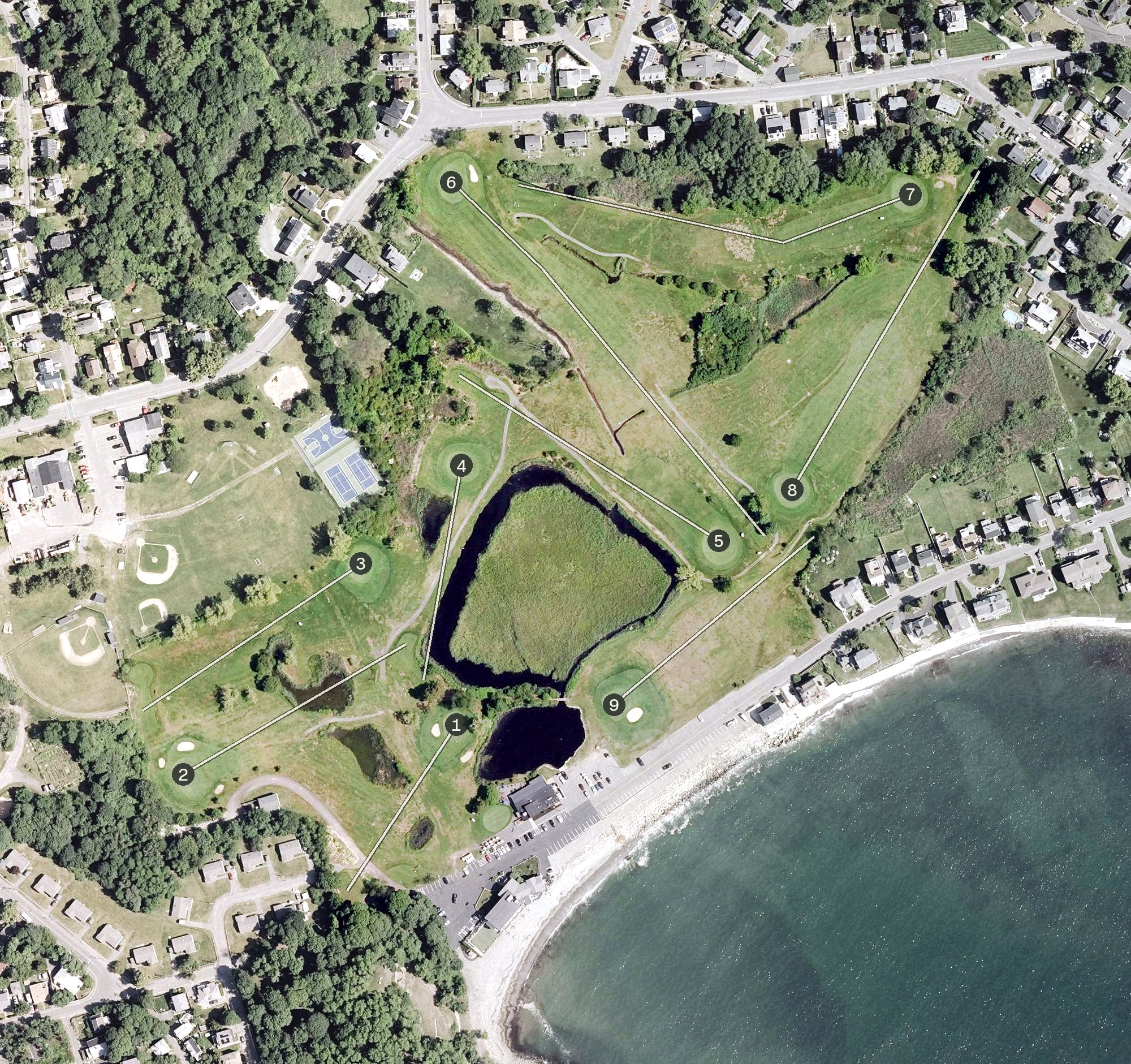 Aerial view of Kelly Greens Golf Course, MA