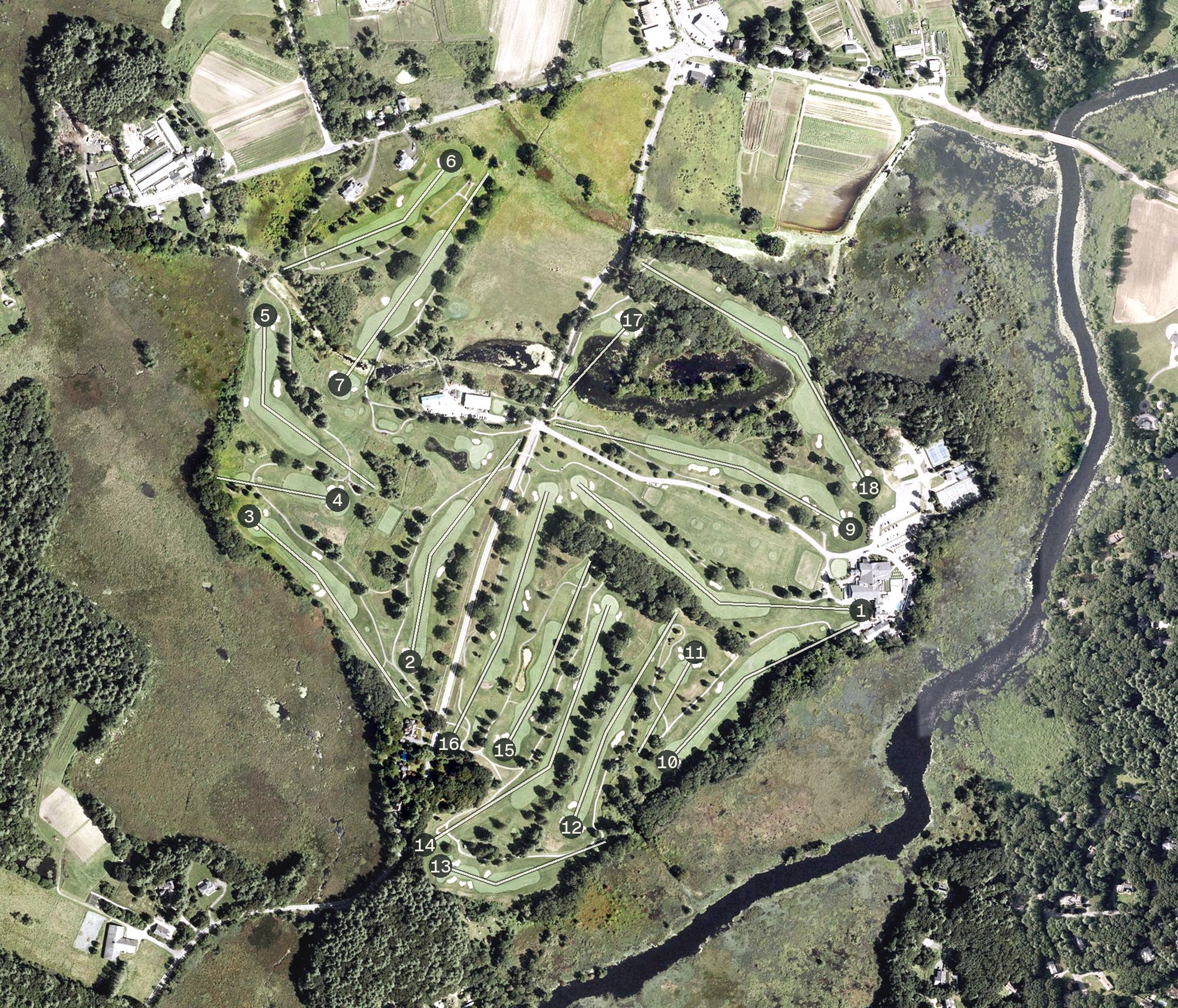 Aerial view of Nashawtuc Country Club, MA