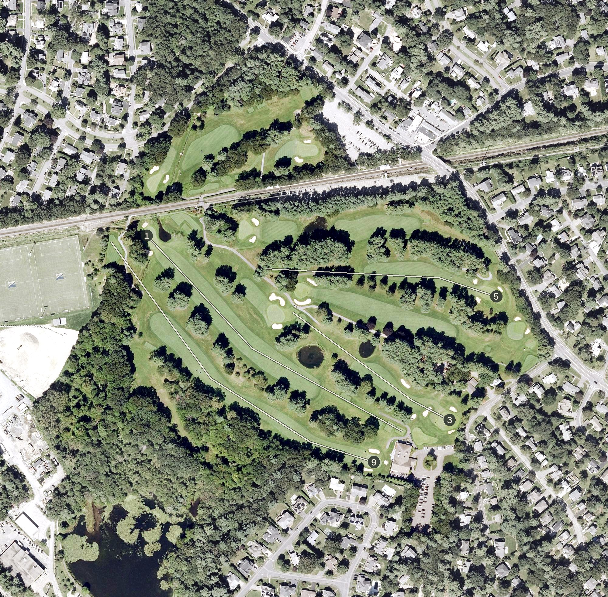 Aerial view of Needham Golf Club, MA