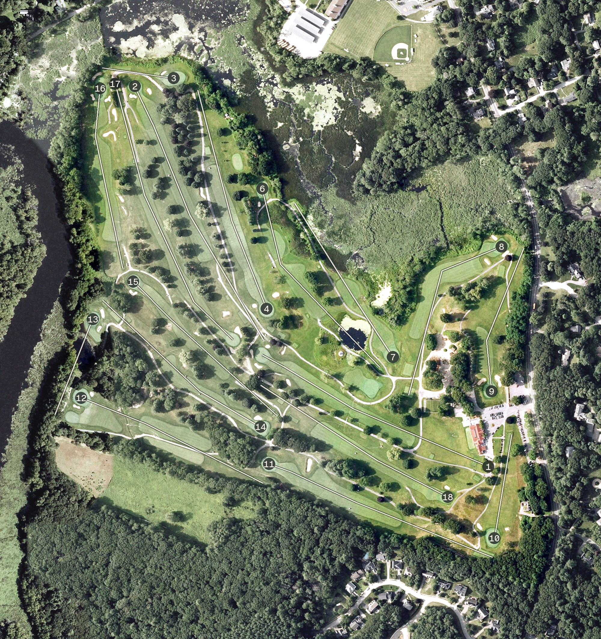 Aerial view of Sandy Burr Country Club, MA