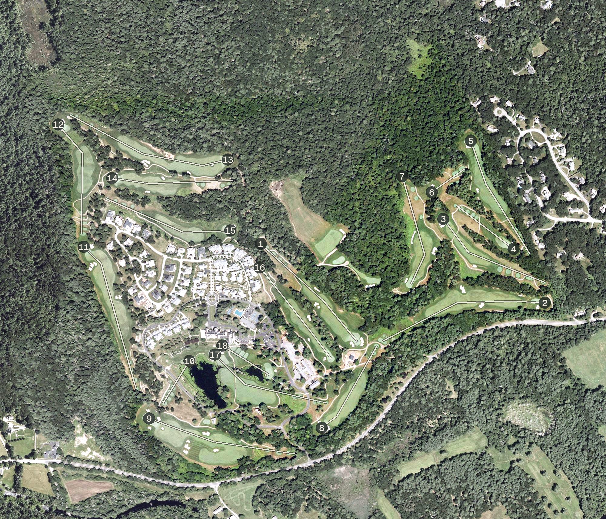Aerial view of The Golf Club at Turner Hill, MA