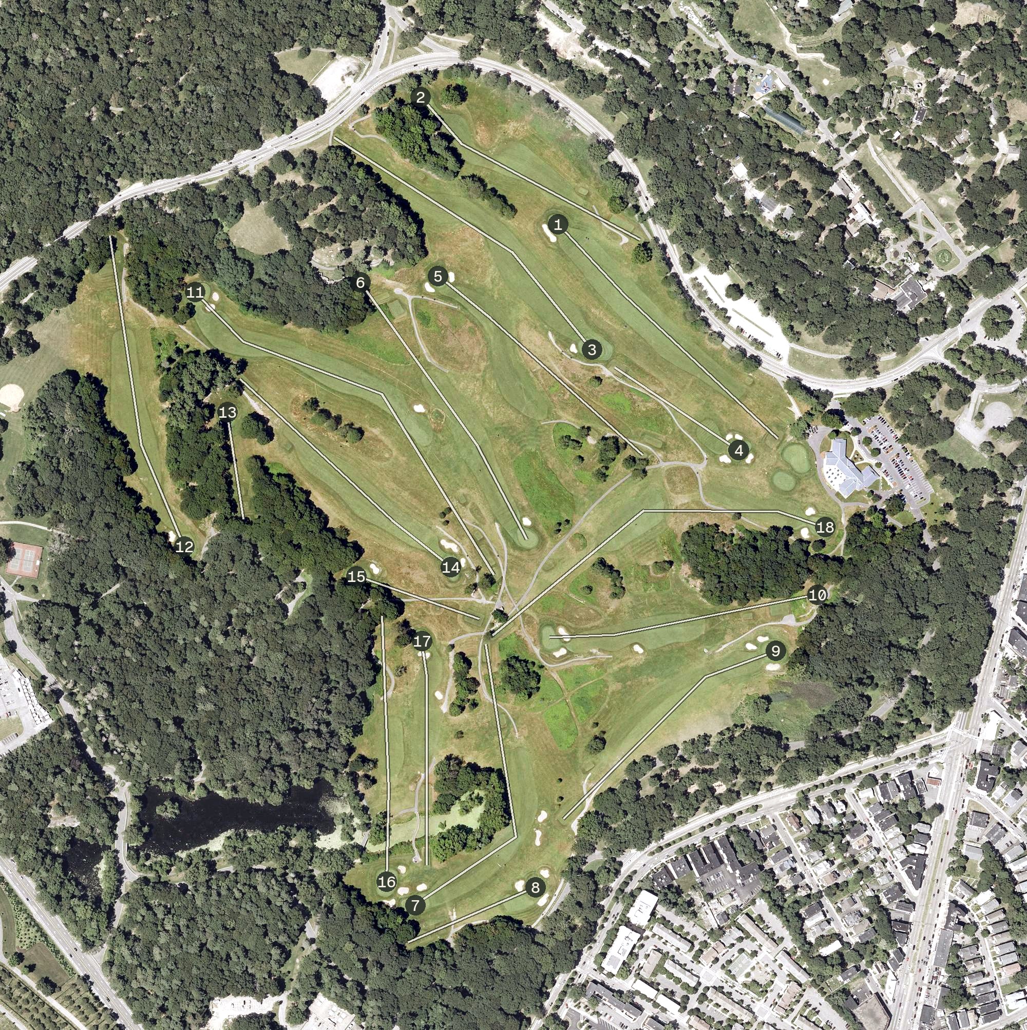 Aerial view of William J. Devine Golf Course, MA