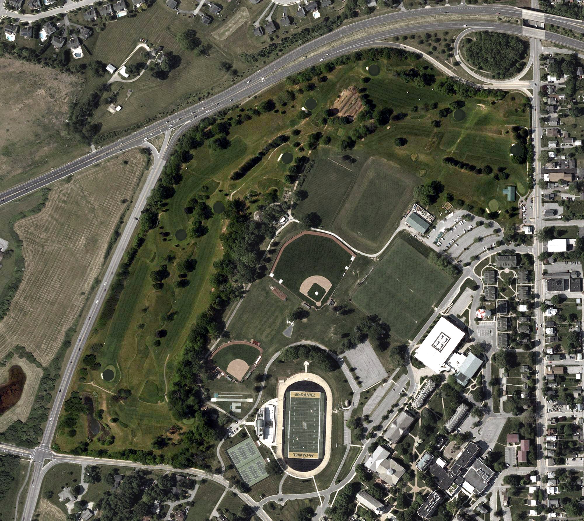 Aerial view of McDaniel College Golf Course, MD