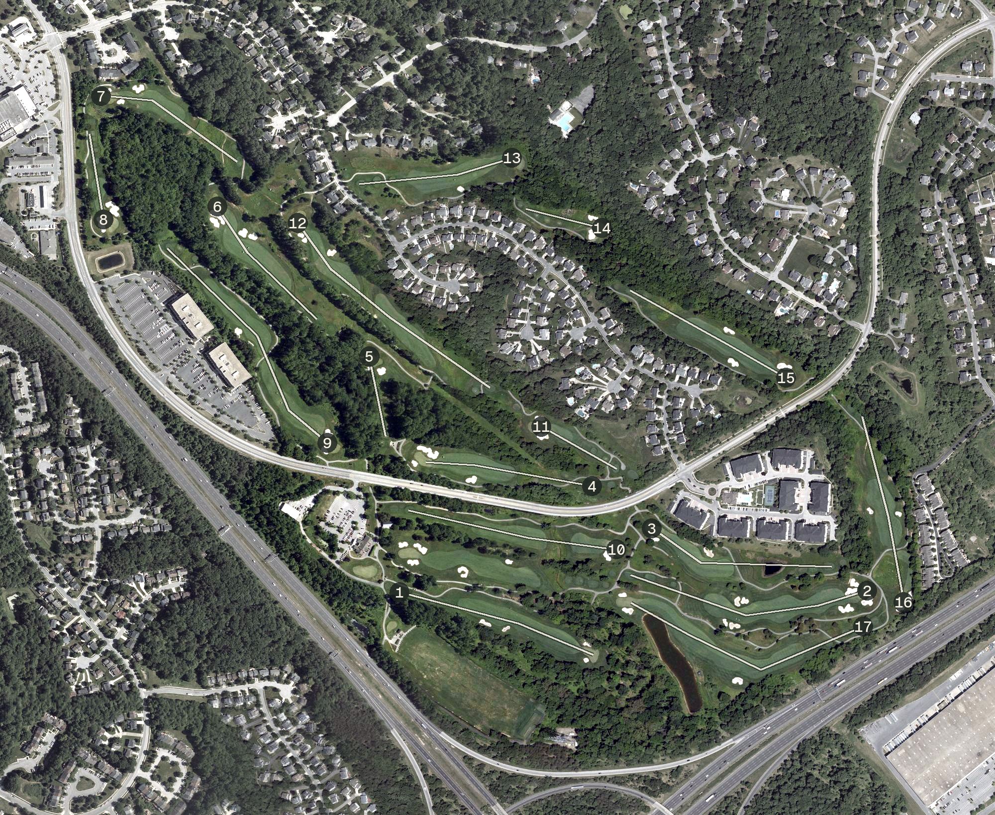 Aerial view of Timbers at Troy Golf Course, MD