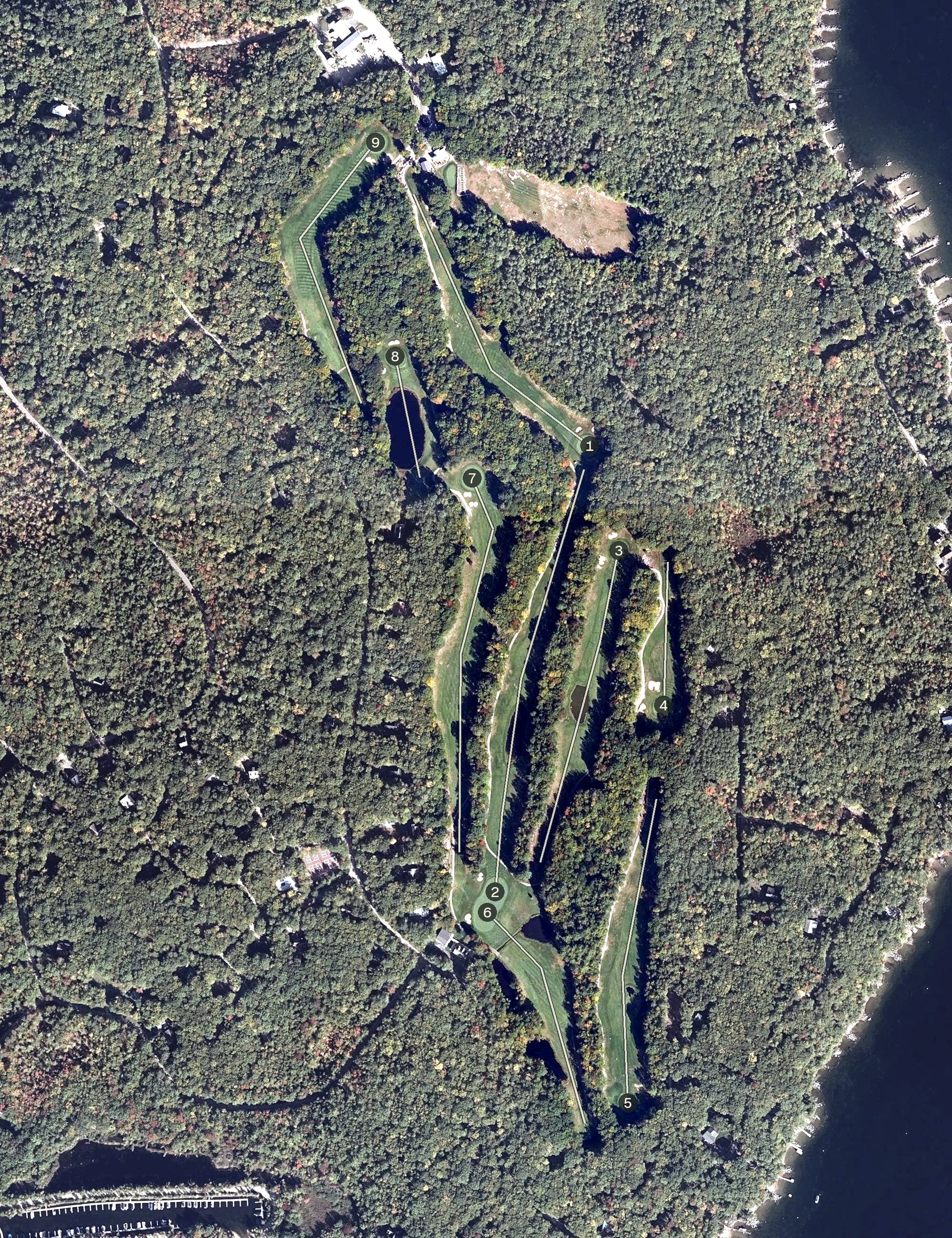 Aerial view of Frye Island Golf Club, ME