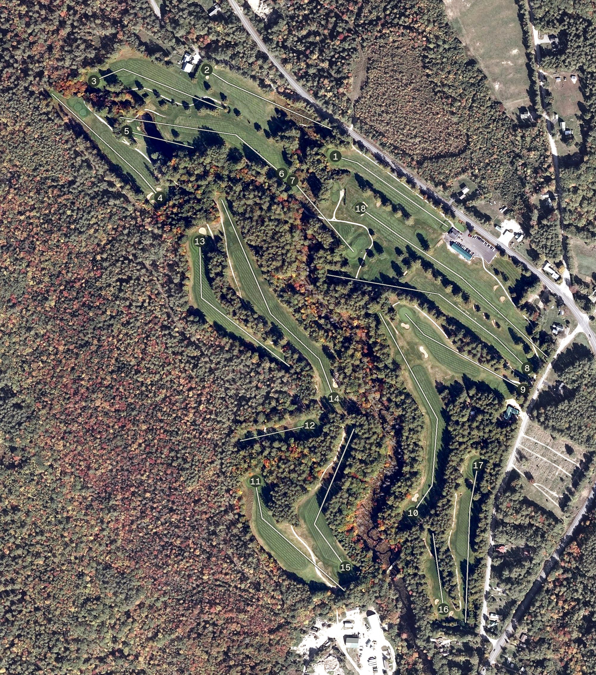 Aerial view of Lake Kezar Country Club, ME