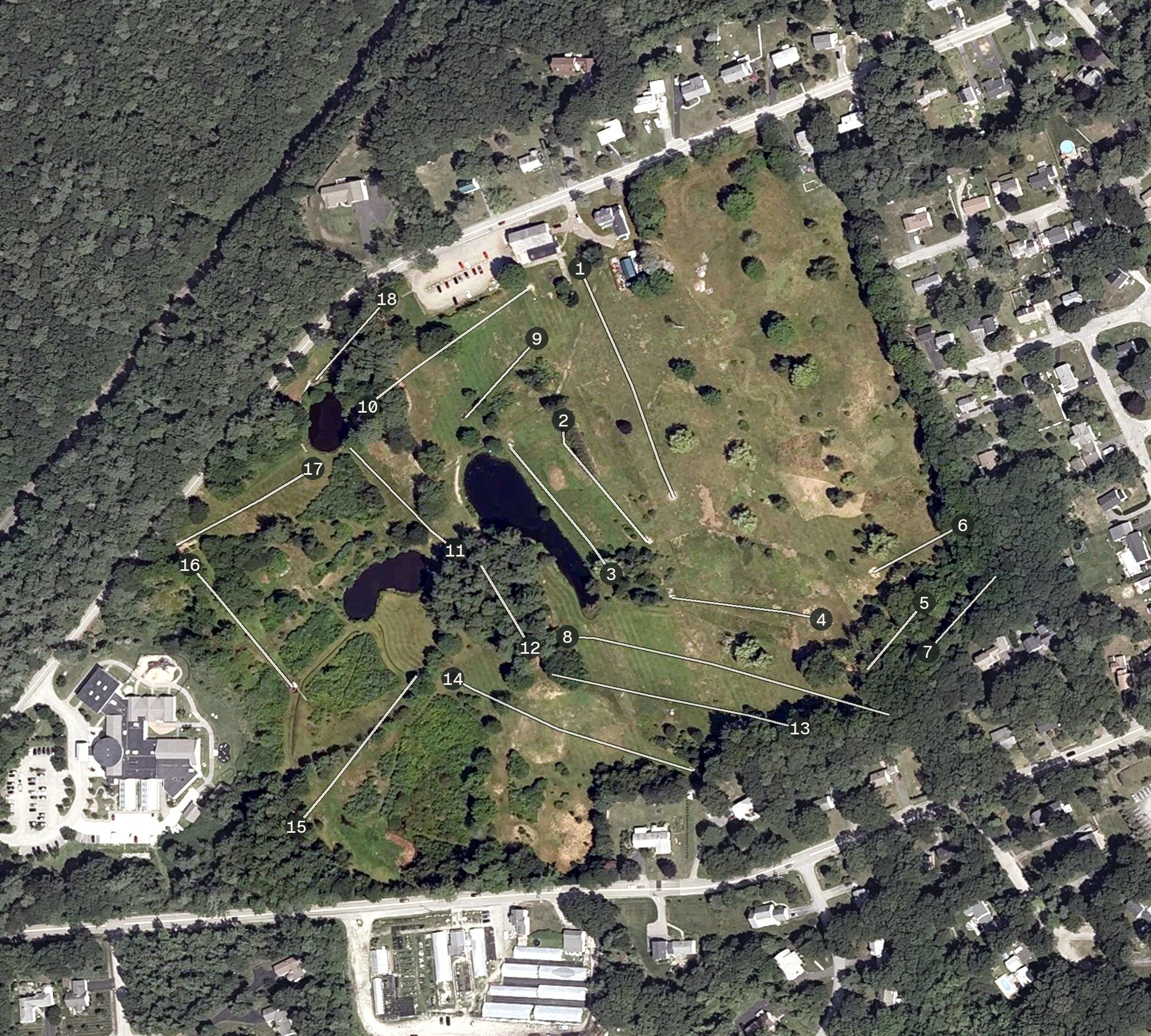 Aerial view of Pleasant Hill Disc Golf, ME