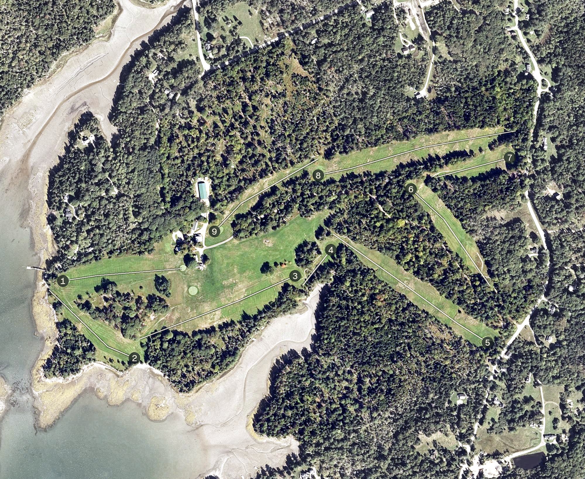 Aerial view of Tarratine Club of Dark Harbor, ME