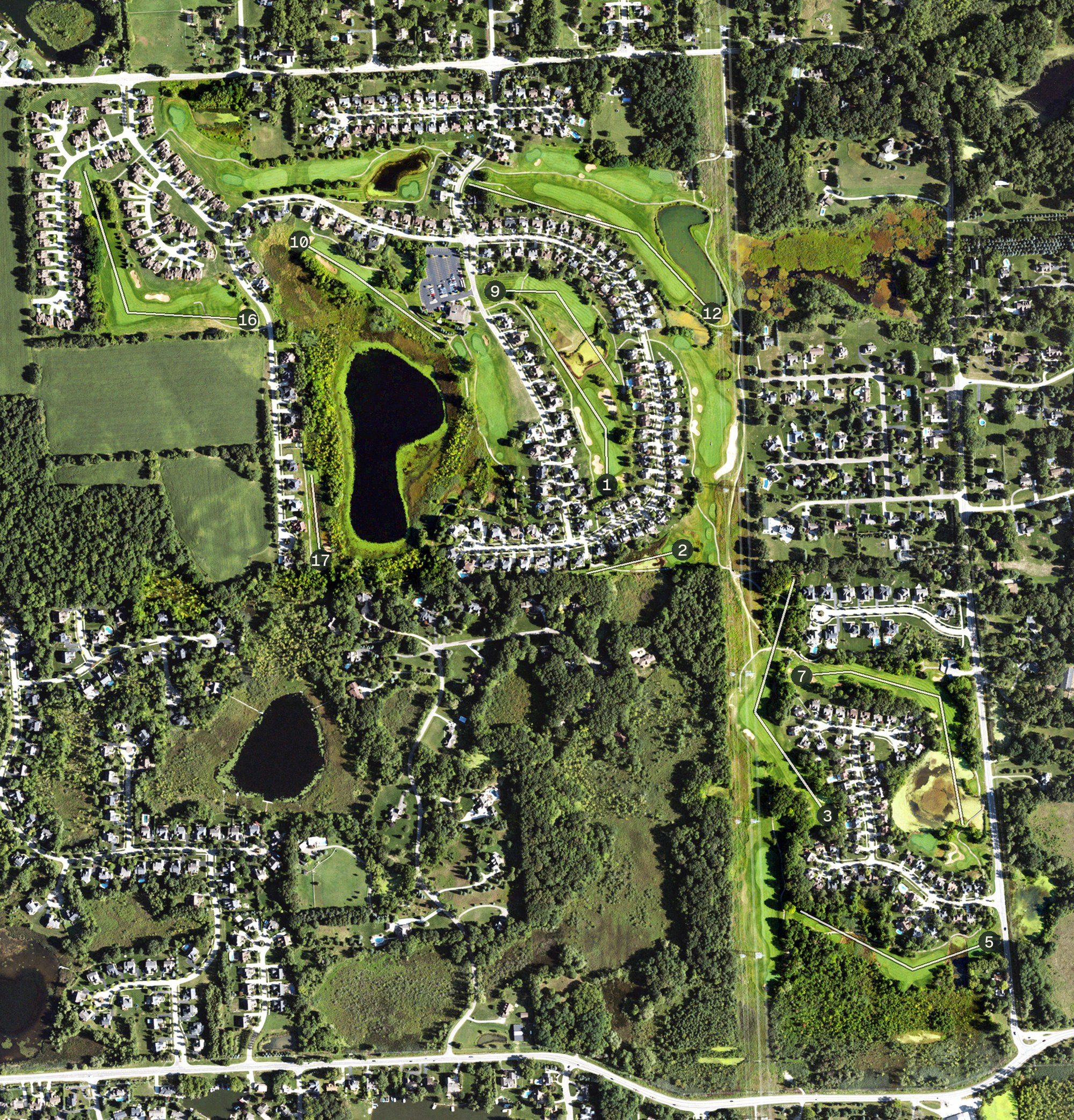 Aerial view of Beacon Hill Golf and Banquet Facility, MI