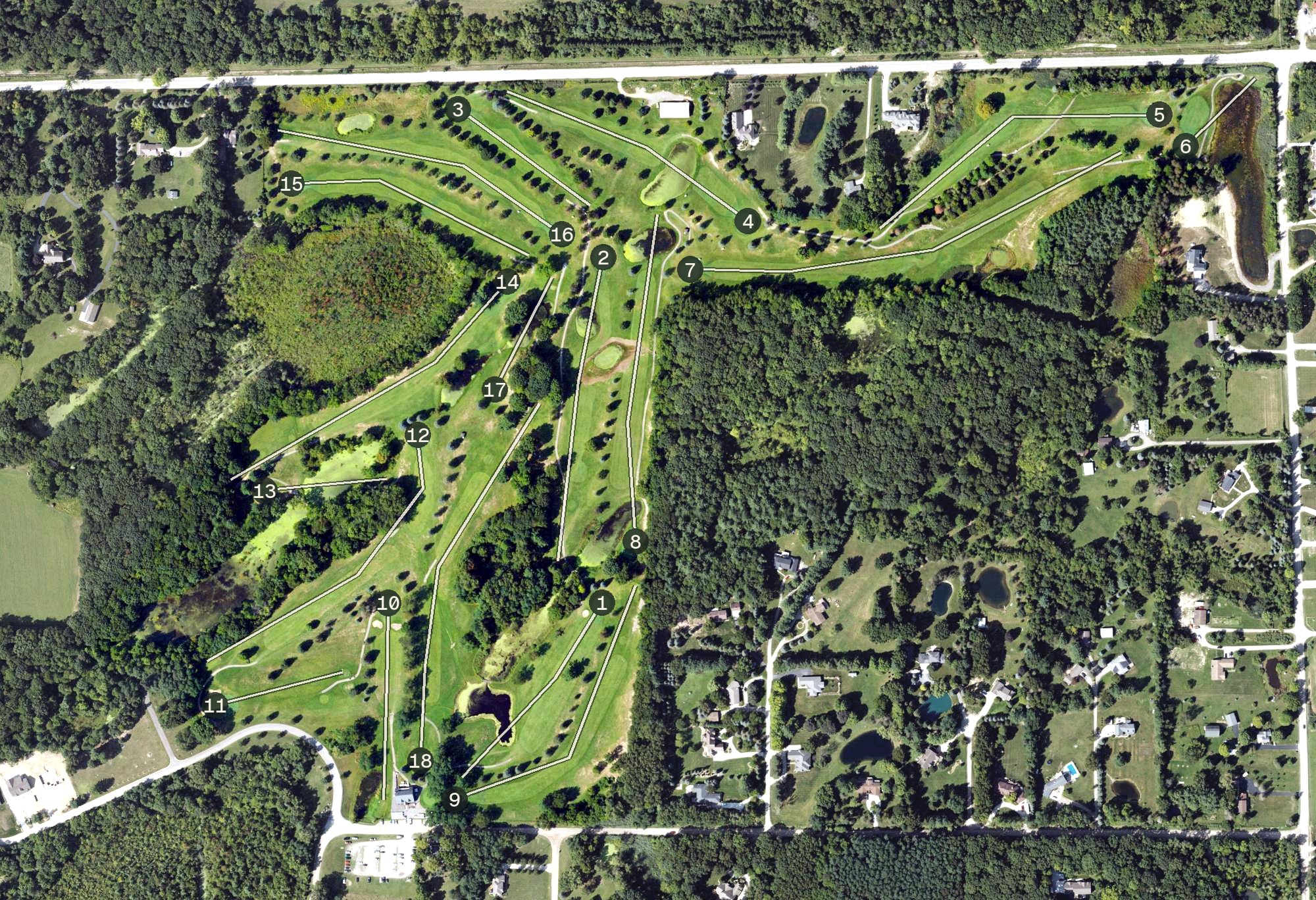 Aerial view of Bruce Hills Golf Course, MI