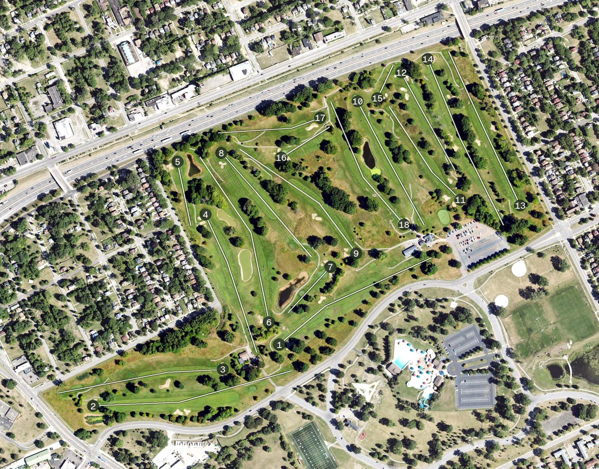 Aerial view of Chandler Park Golf Course, MI