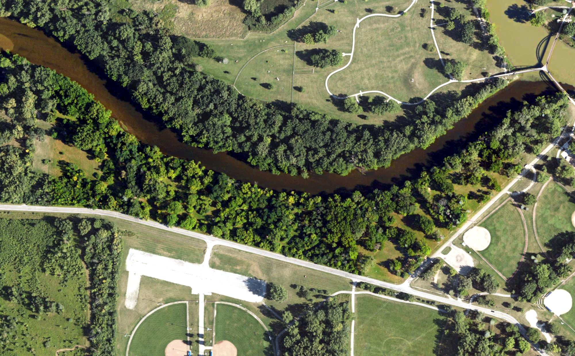 Aerial view of Chippewa Banks Disc Golf Course, MI