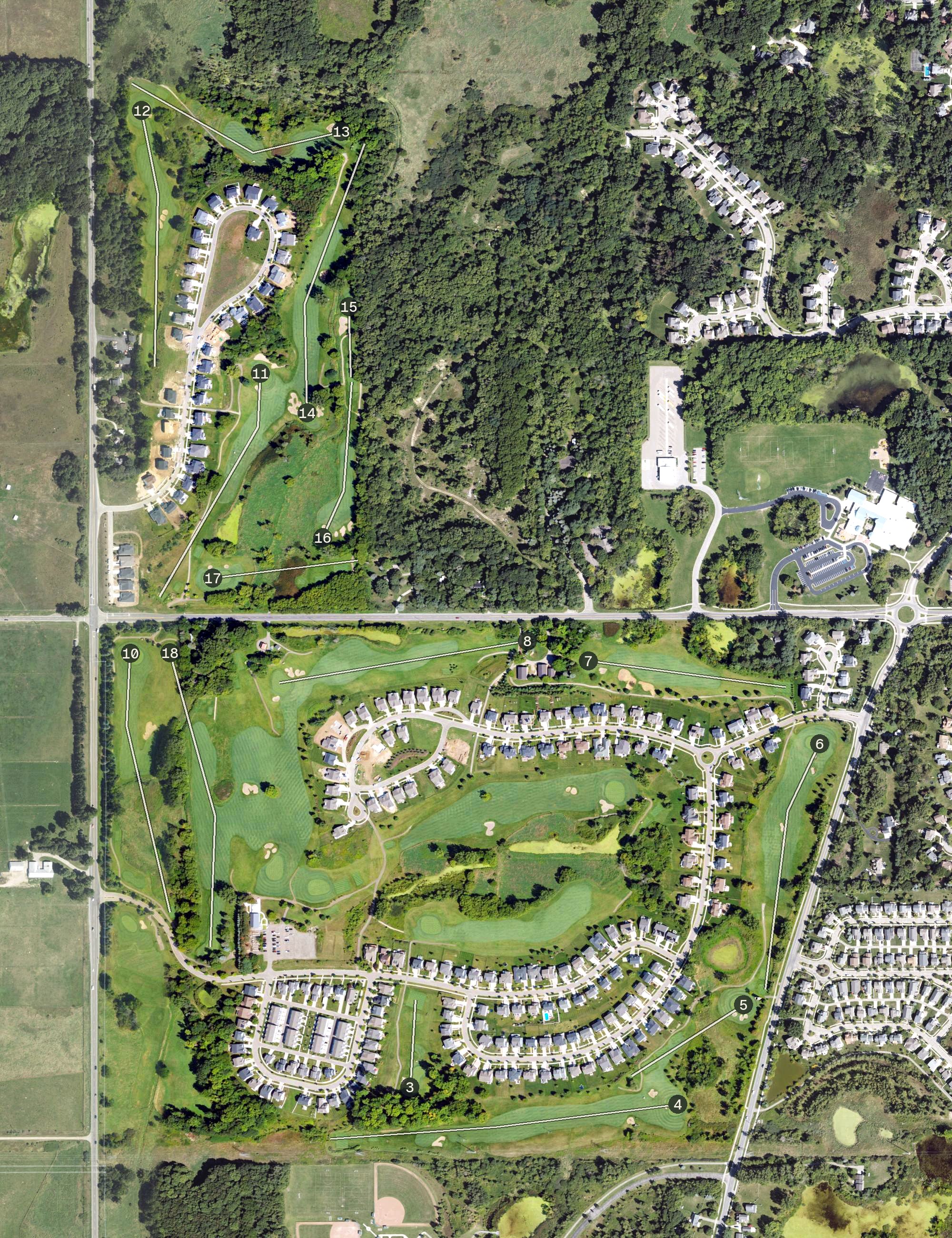 Aerial view of College Fields Golf Club, MI