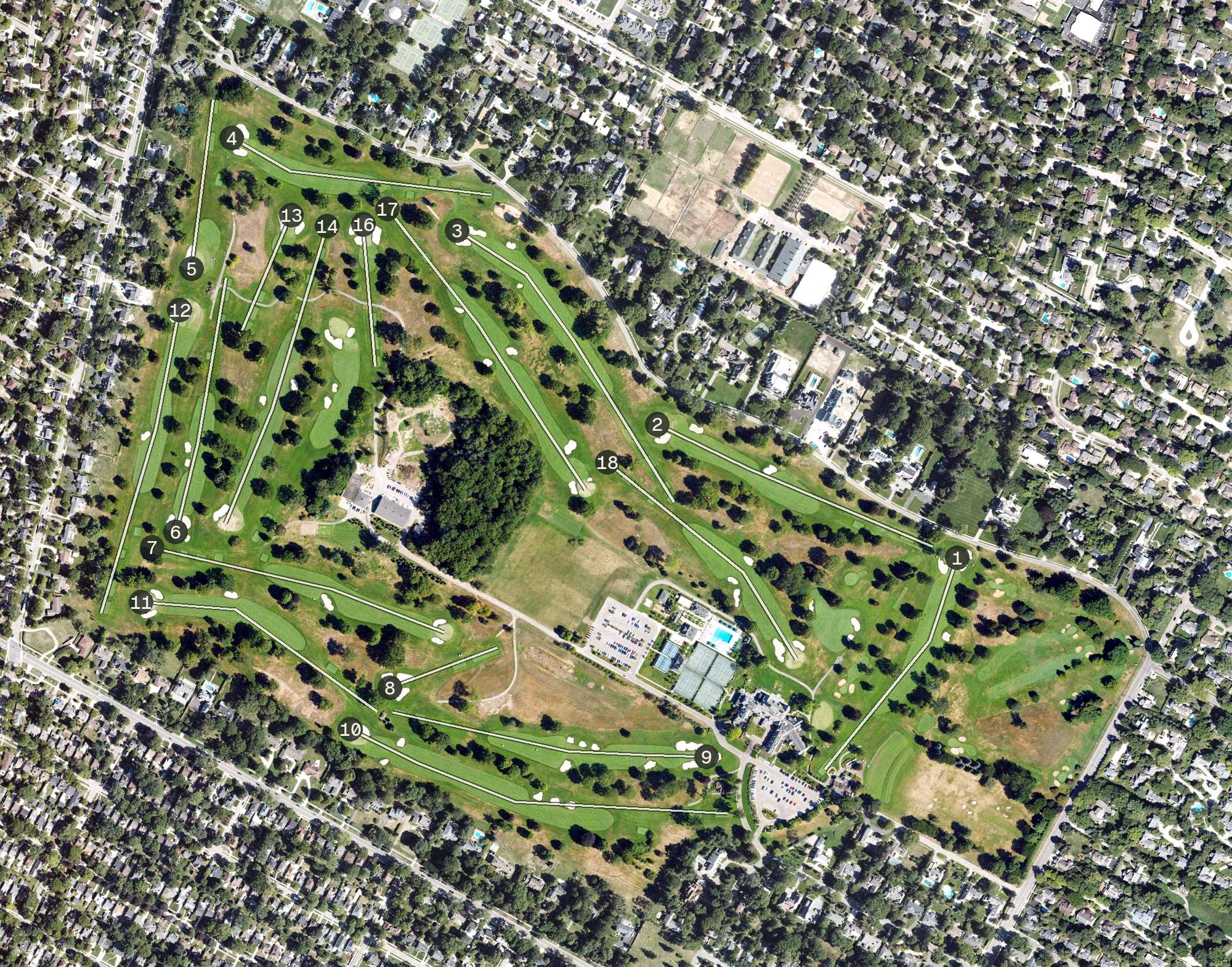 Aerial view of Country Club of Detroit, MI