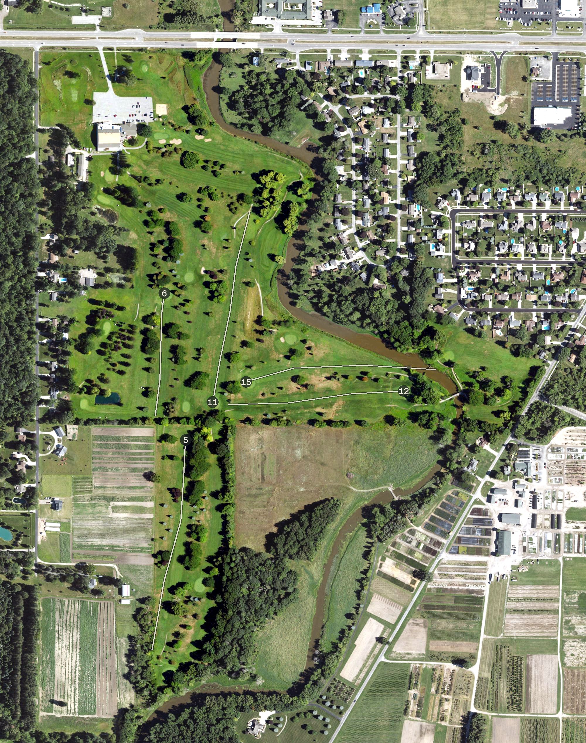 Aerial view of Crooked Creek Golf Course, MI
