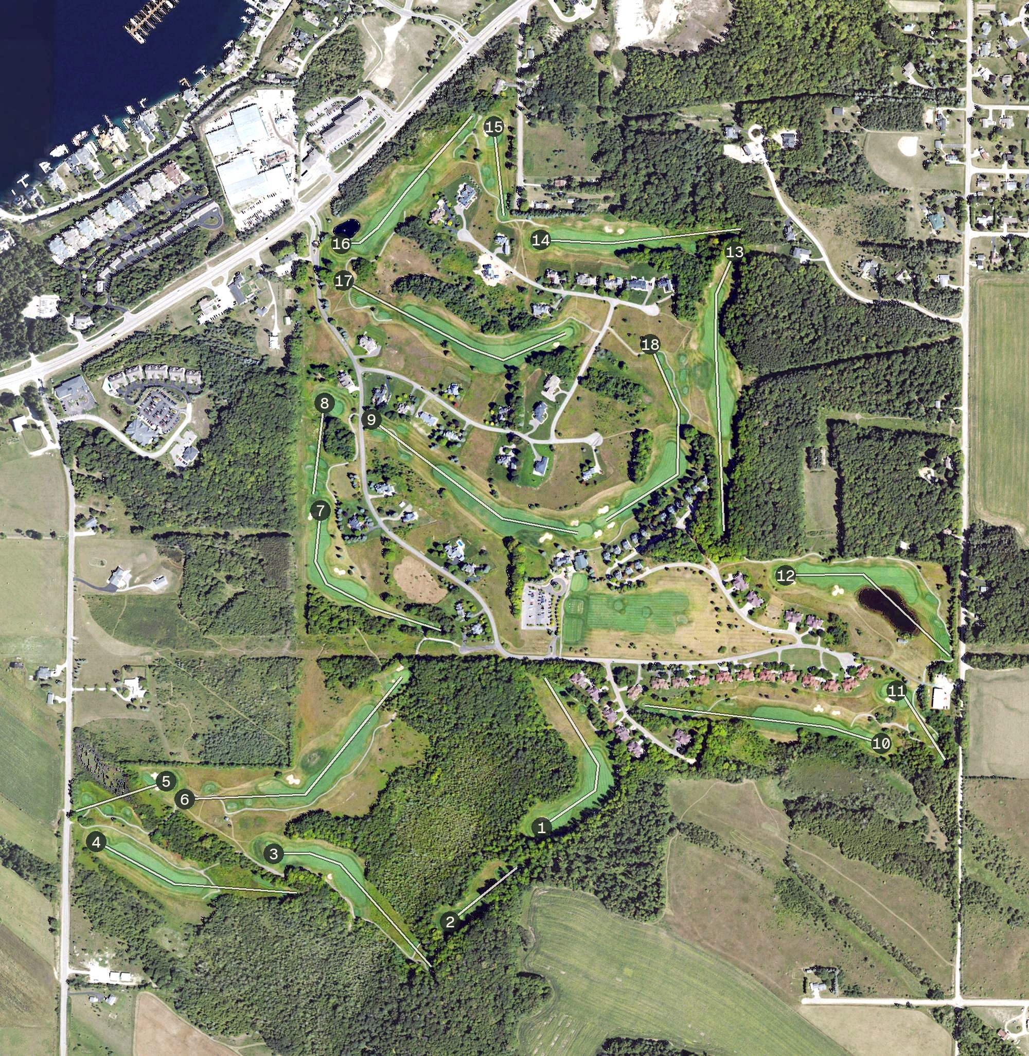 Aerial view of Crooked Tree Golf Club, MI