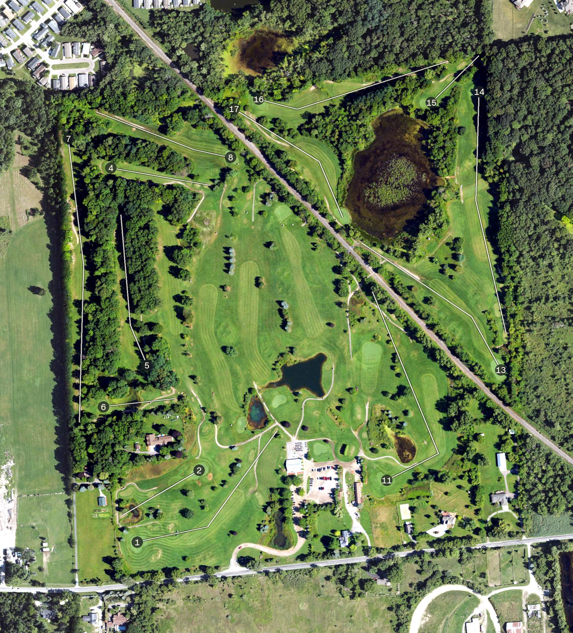 Aerial view of Downing Farms Golf Course, MI