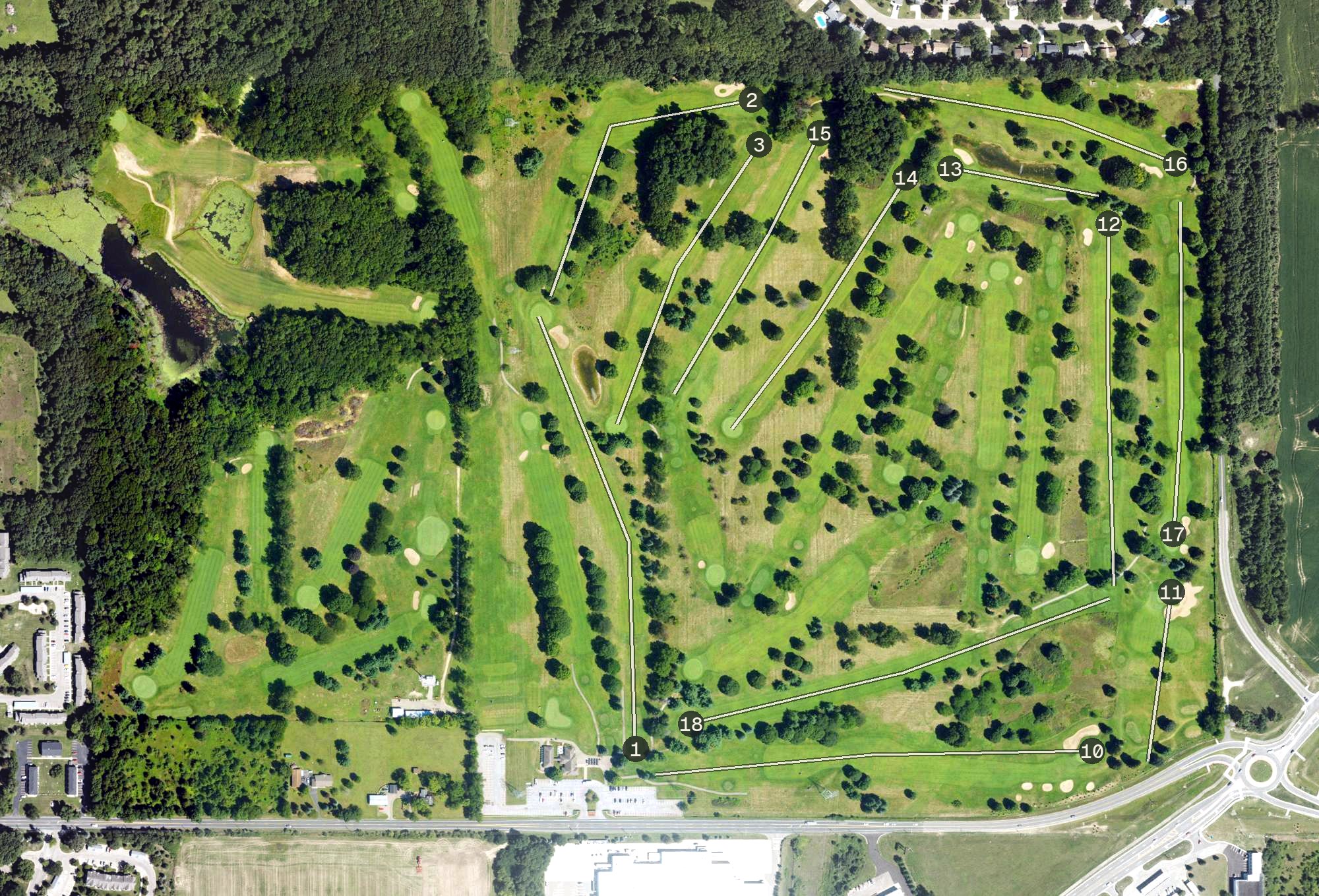 Aerial view of Eastern Hills Golf Club, MI