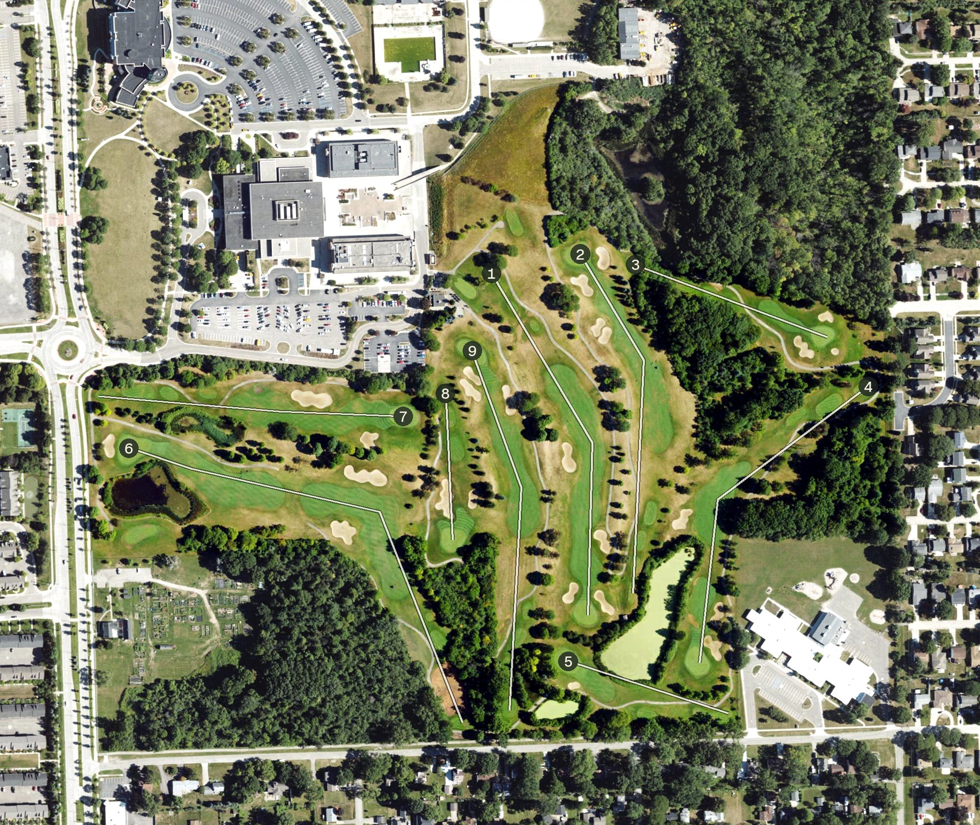 Aerial view of Evergreen Hills Golf Course, MI