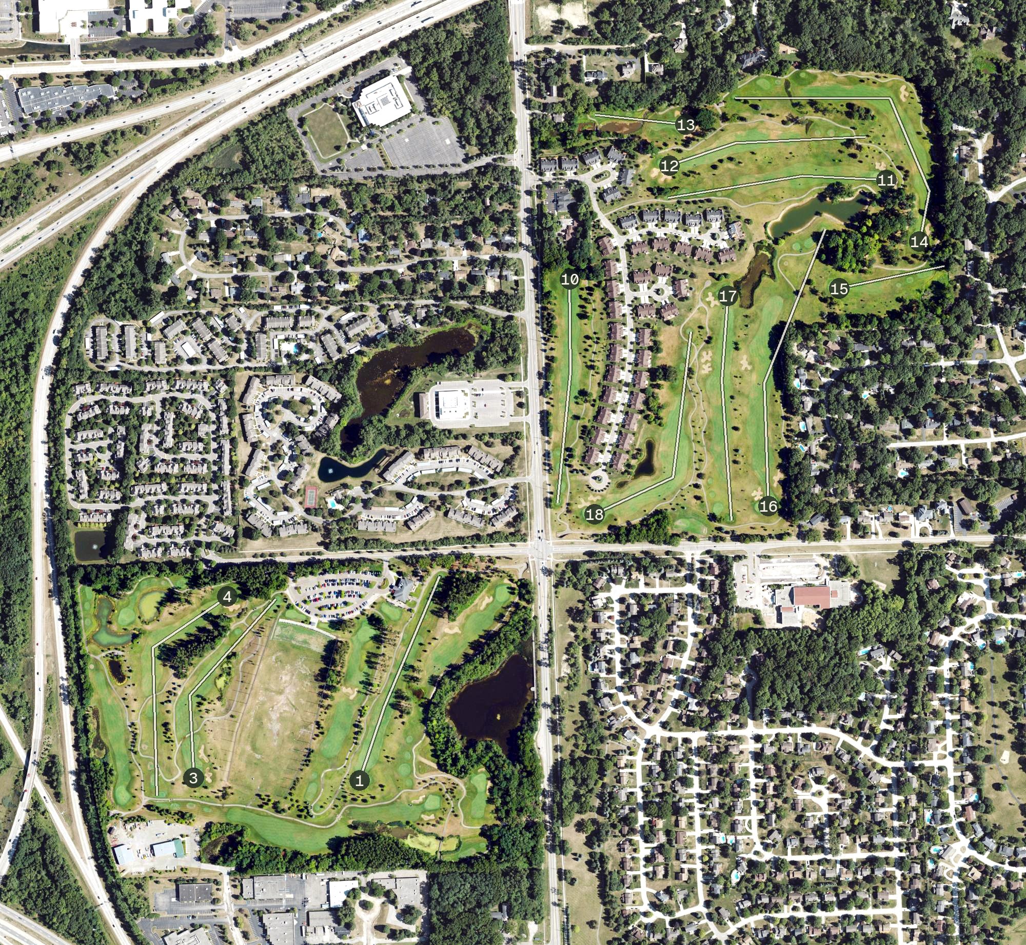 Aerial view of Farmington Hills Golf Club, MI