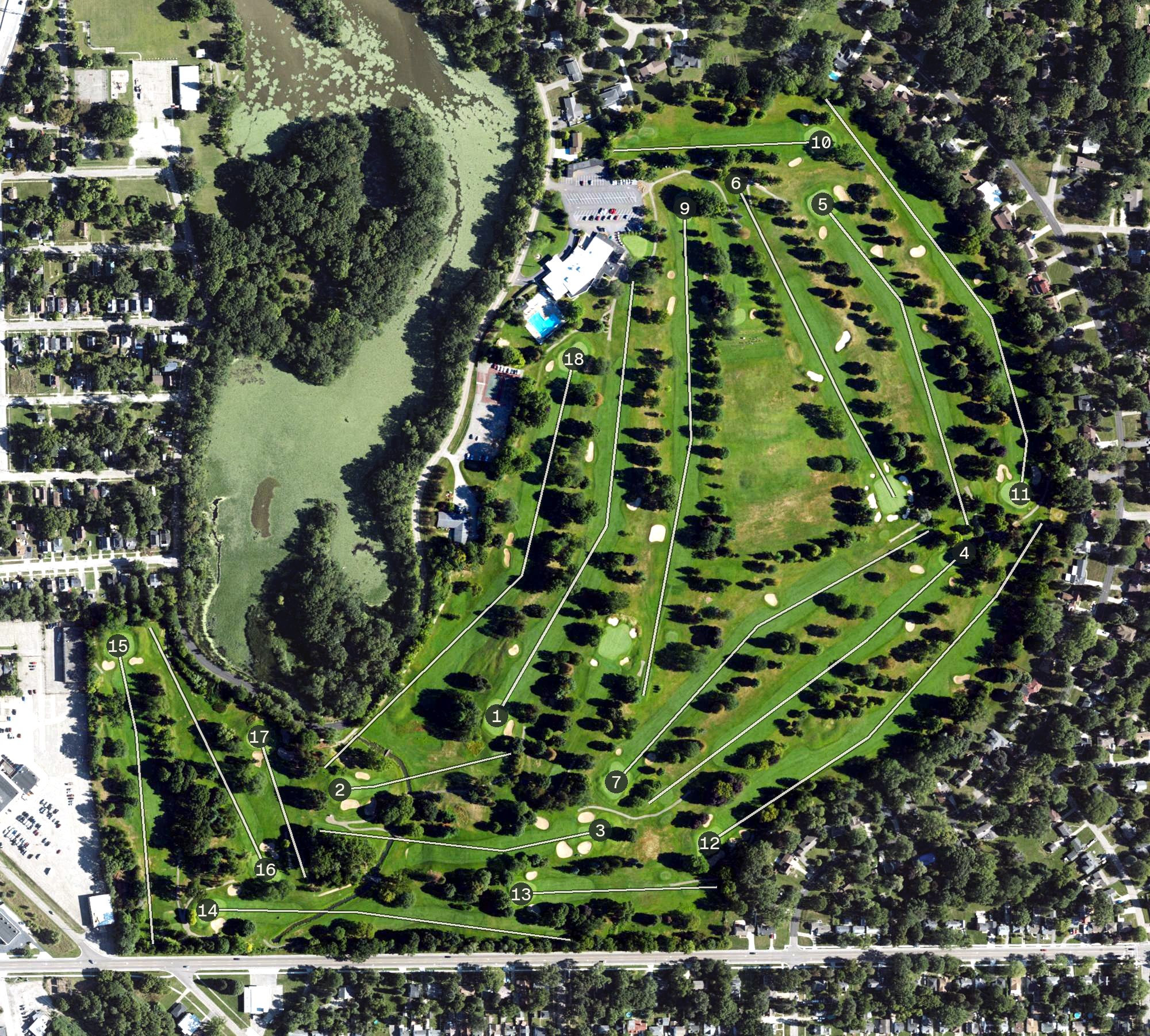 Aerial view of Flint Golf Club, MI