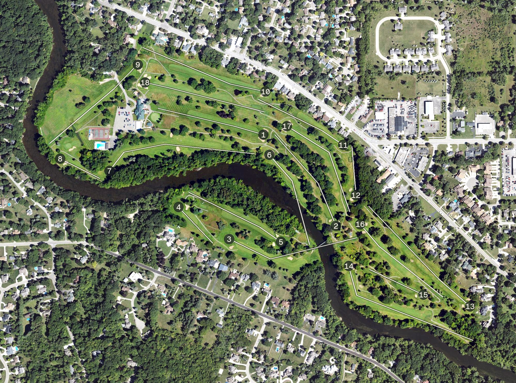 Aerial view of Flushing Valley Golf Club, MI