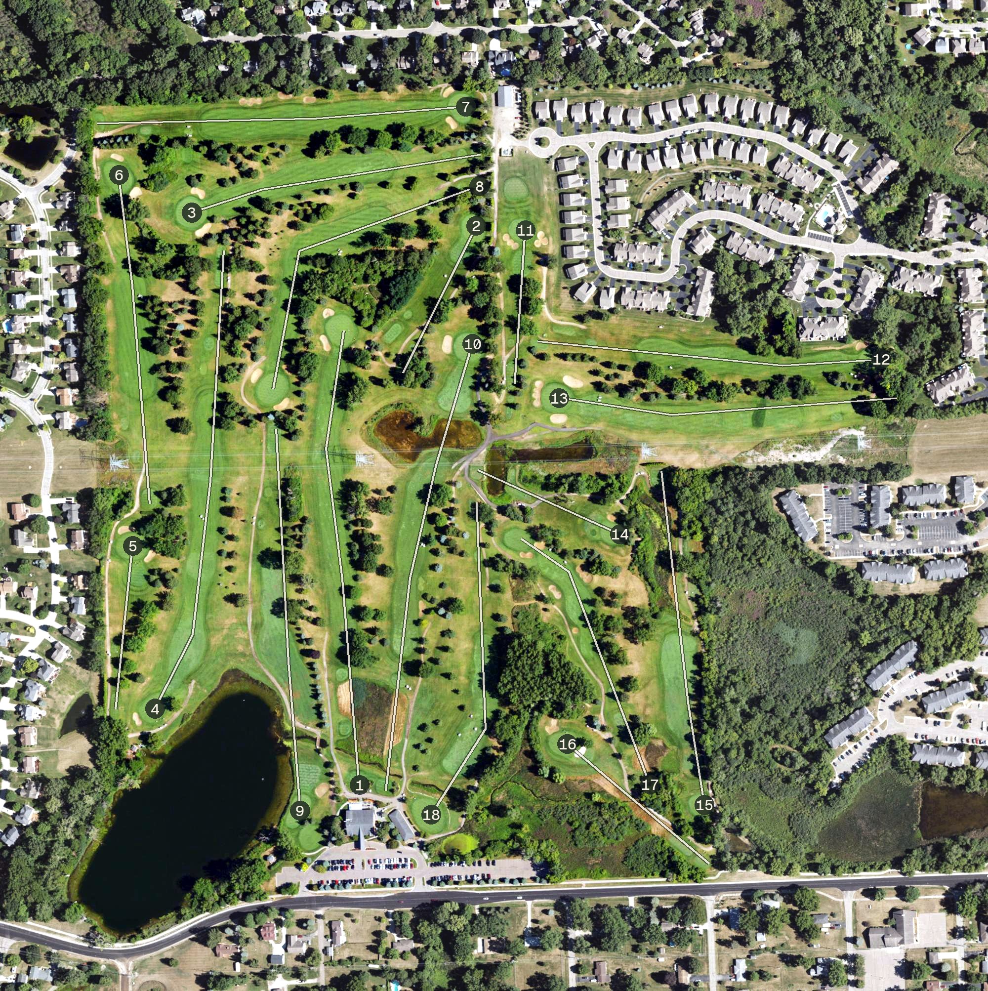 Aerial view of Fountains Golf & Banquet, MI