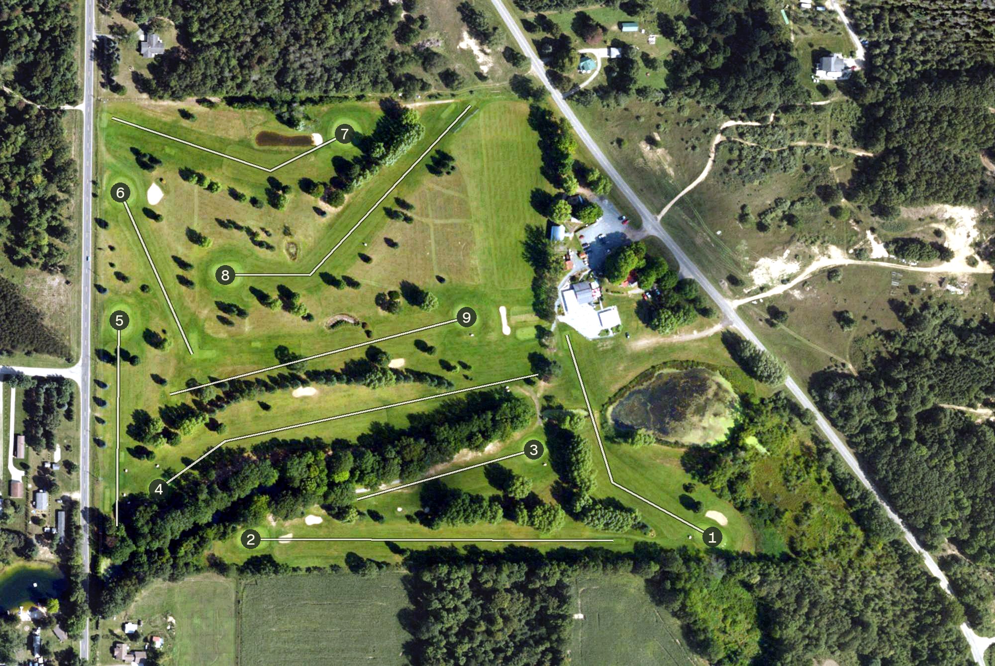 Aerial view of Golden Sands Golf Course, MI