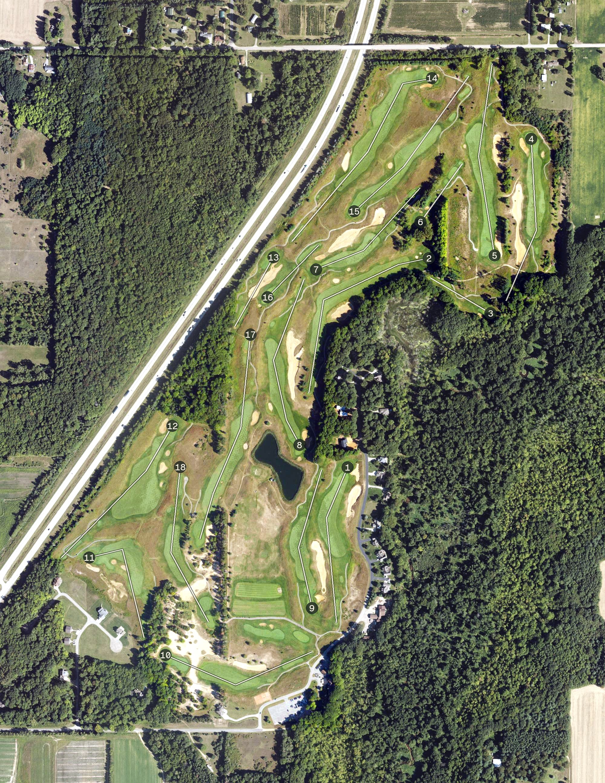 Aerial view of Hawkshead Links Golf Course, MI
