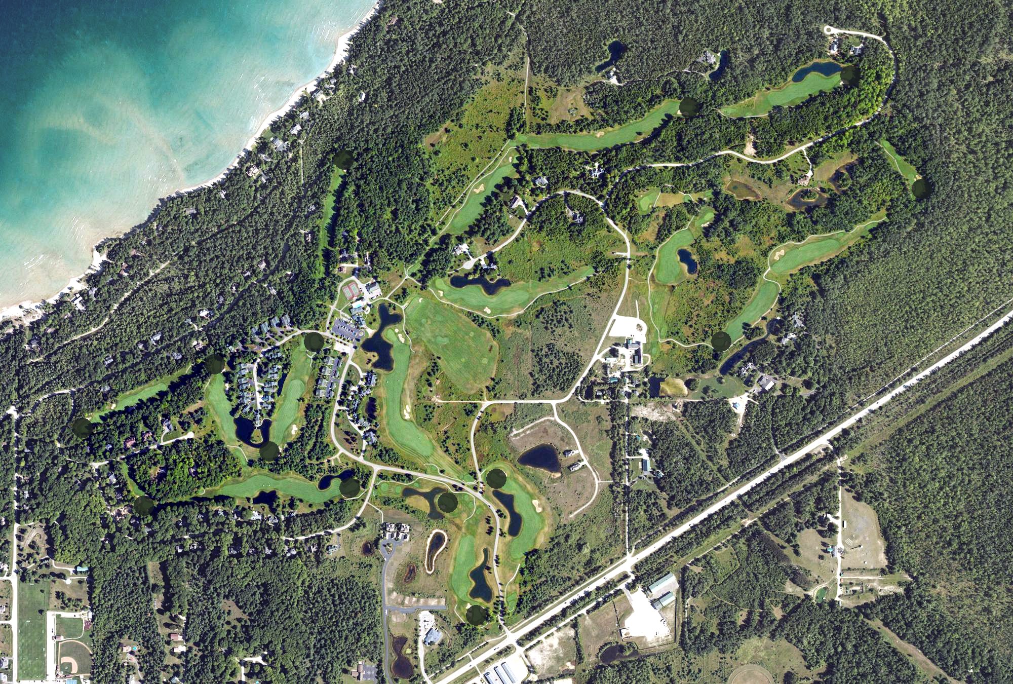 Aerial view of Heatherwoods Golf Course, MI