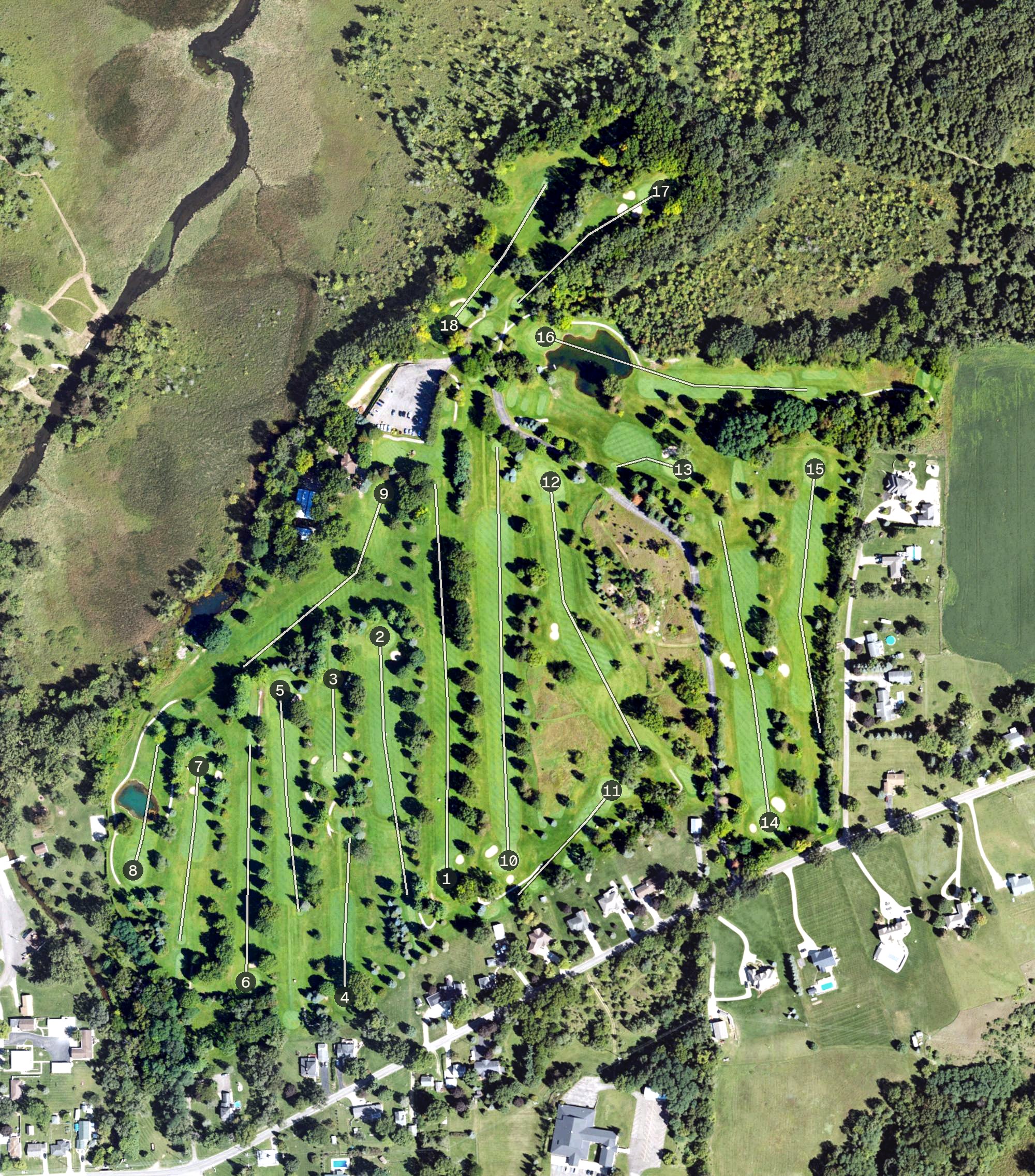 Aerial view of Hills Heart of the Lakes Golf Course, MI